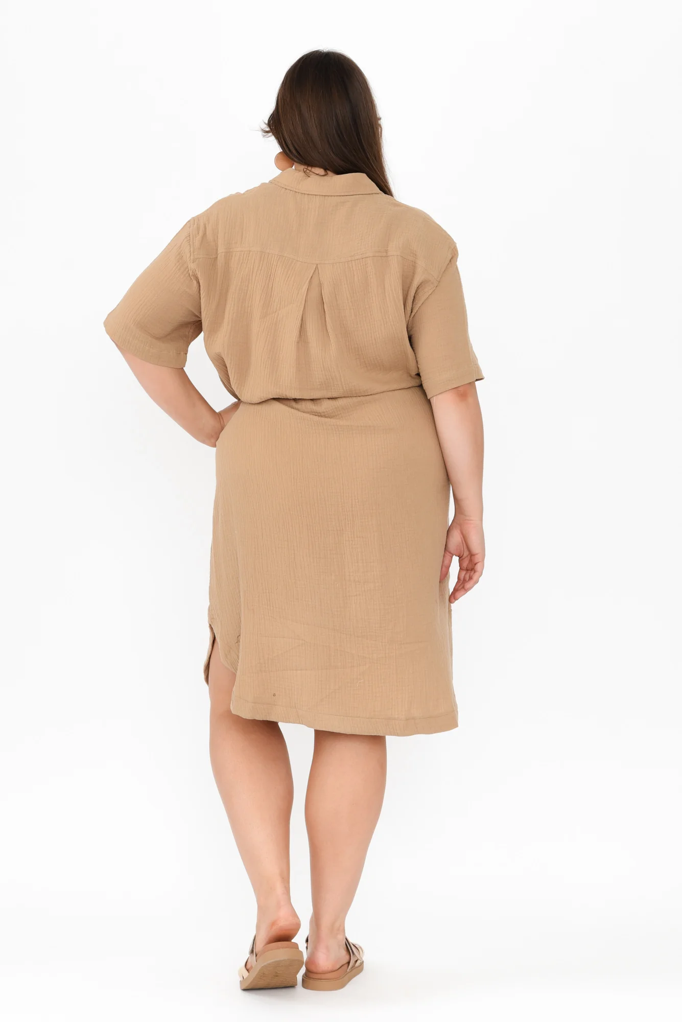 Tahiti Beige Cotton Cheesecloth Tie Dress