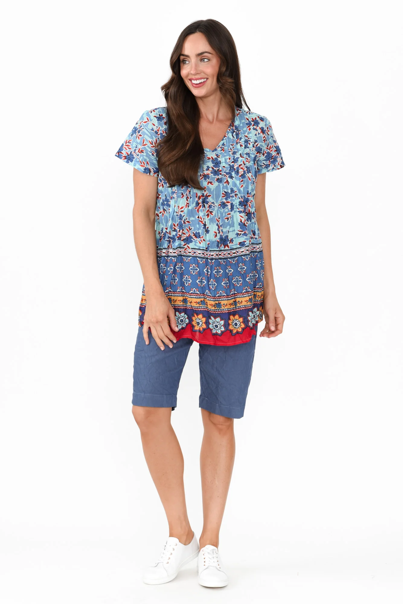 Fia Sky Blue Floral Crinkle Cotton Top