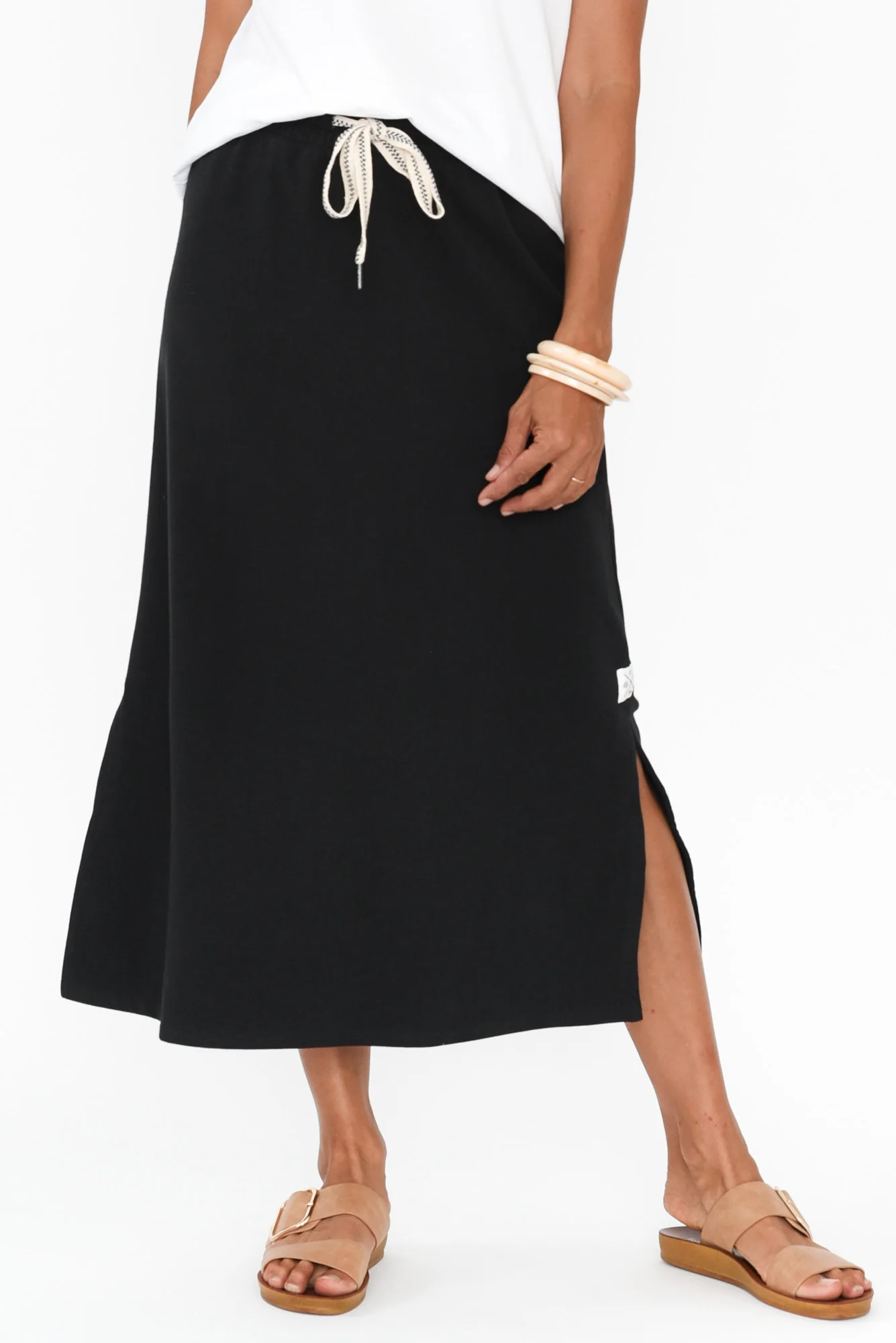 Travel Black Cotton Maxi Skirt