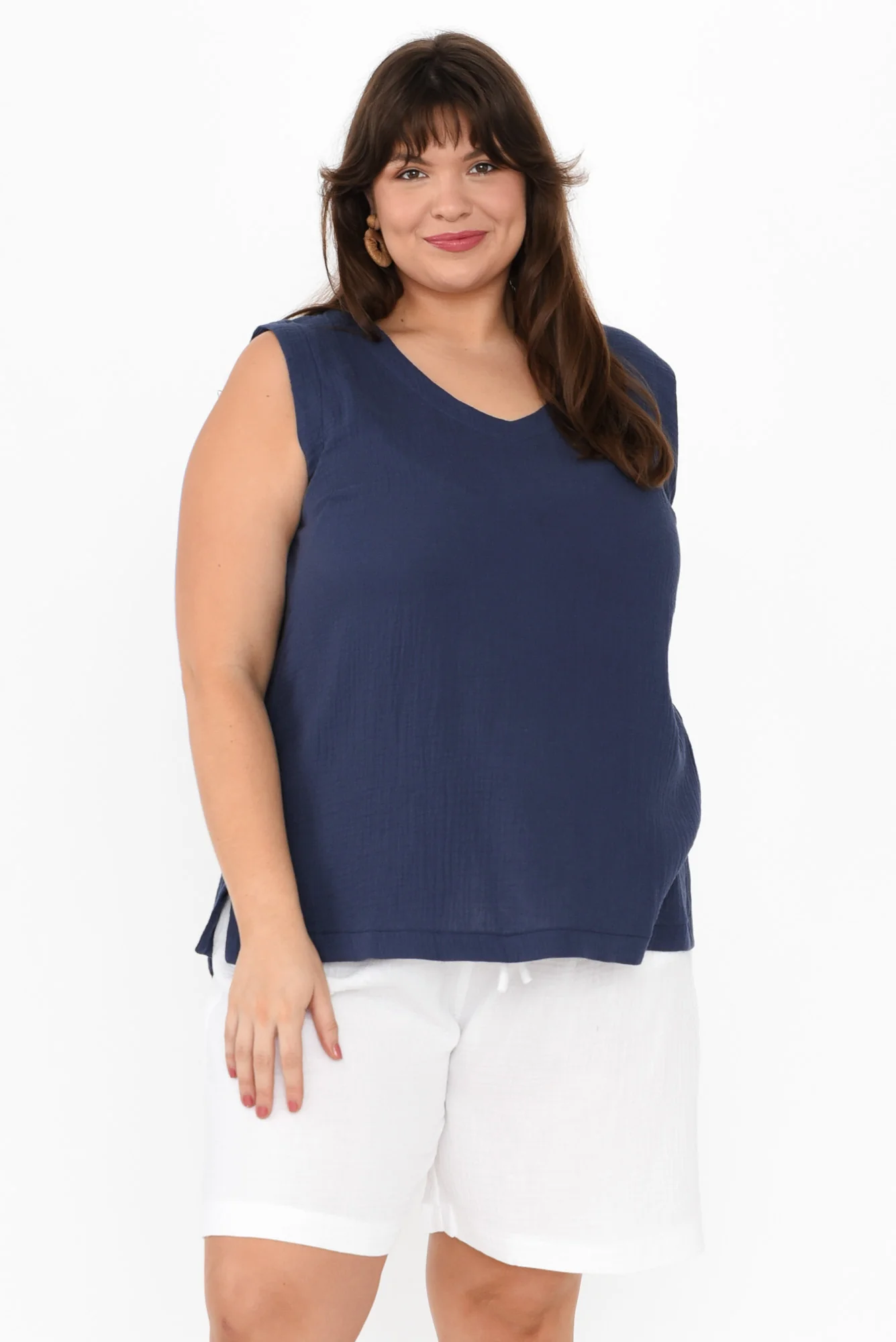 Reuben Navy Cotton Cheesecloth Tank