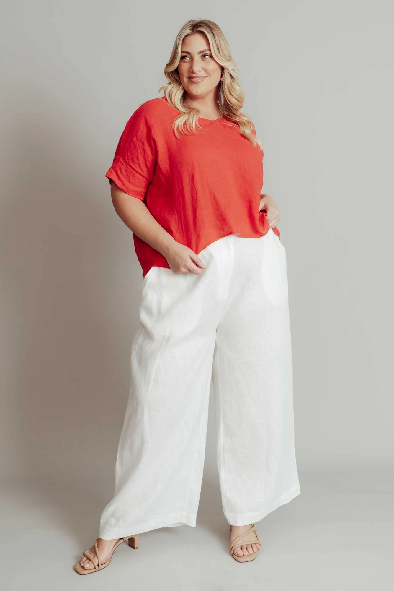 Delsey White Linen Wide Leg Pants