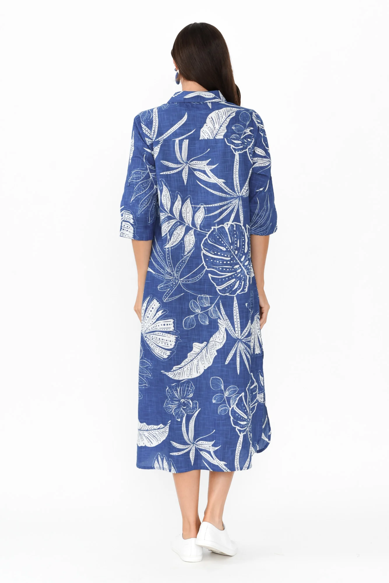 Tricia Navy Leaf Cotton Shirt Dress
