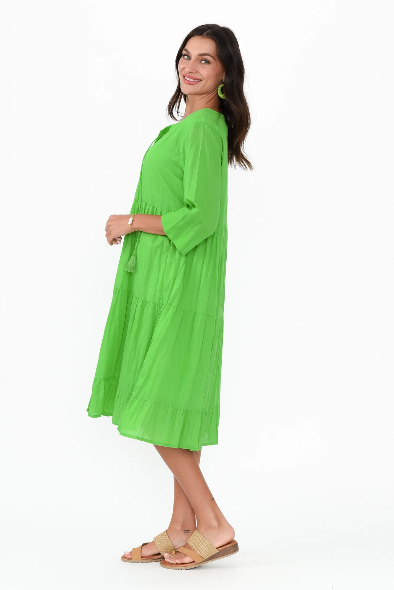 Milana Lime Crinkle Cotton Dress
