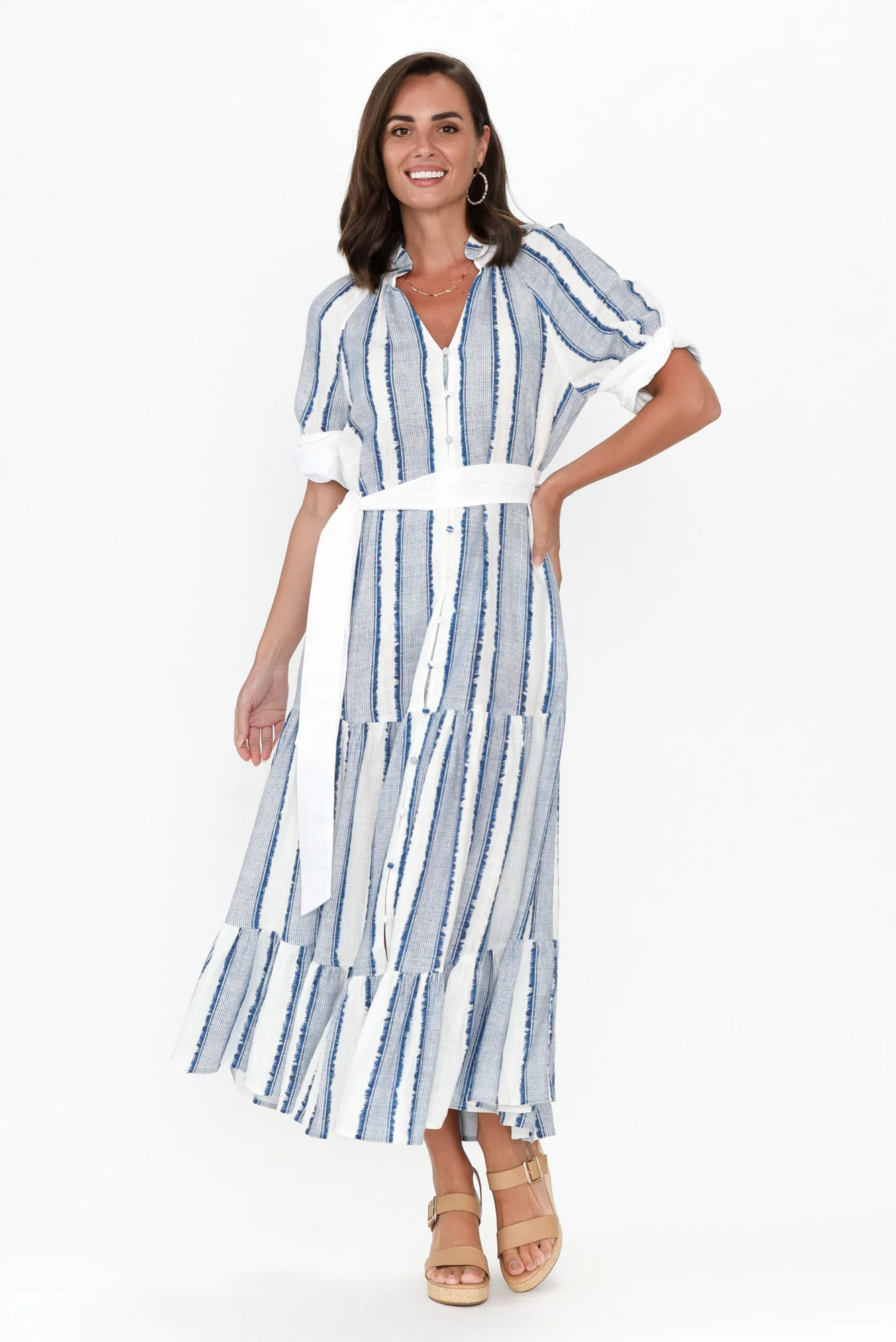 Scala Blue Stripe Linen Blend Dress