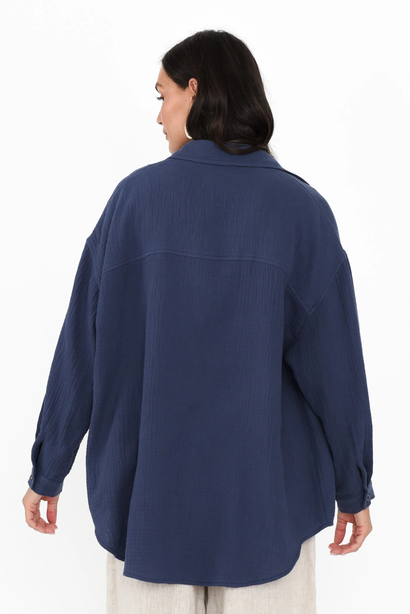 Natalia Navy Cotton Cheesecloth Shirt