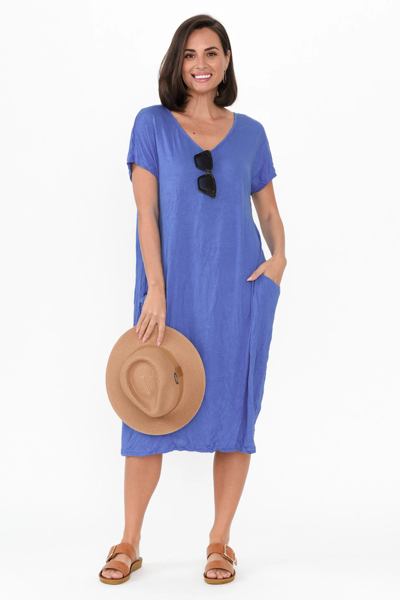 Travel Cobalt Crinkle Cotton Dress