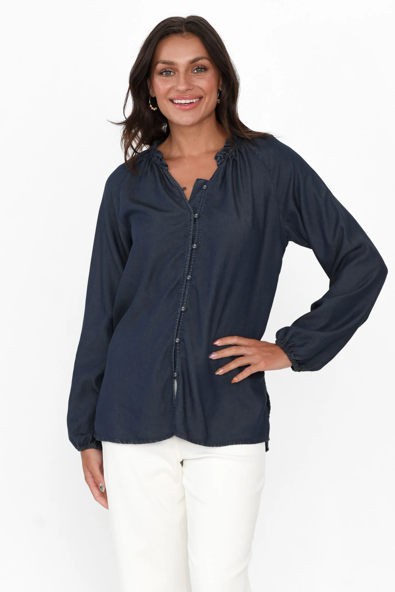Drew Blue Denim Button Blouse