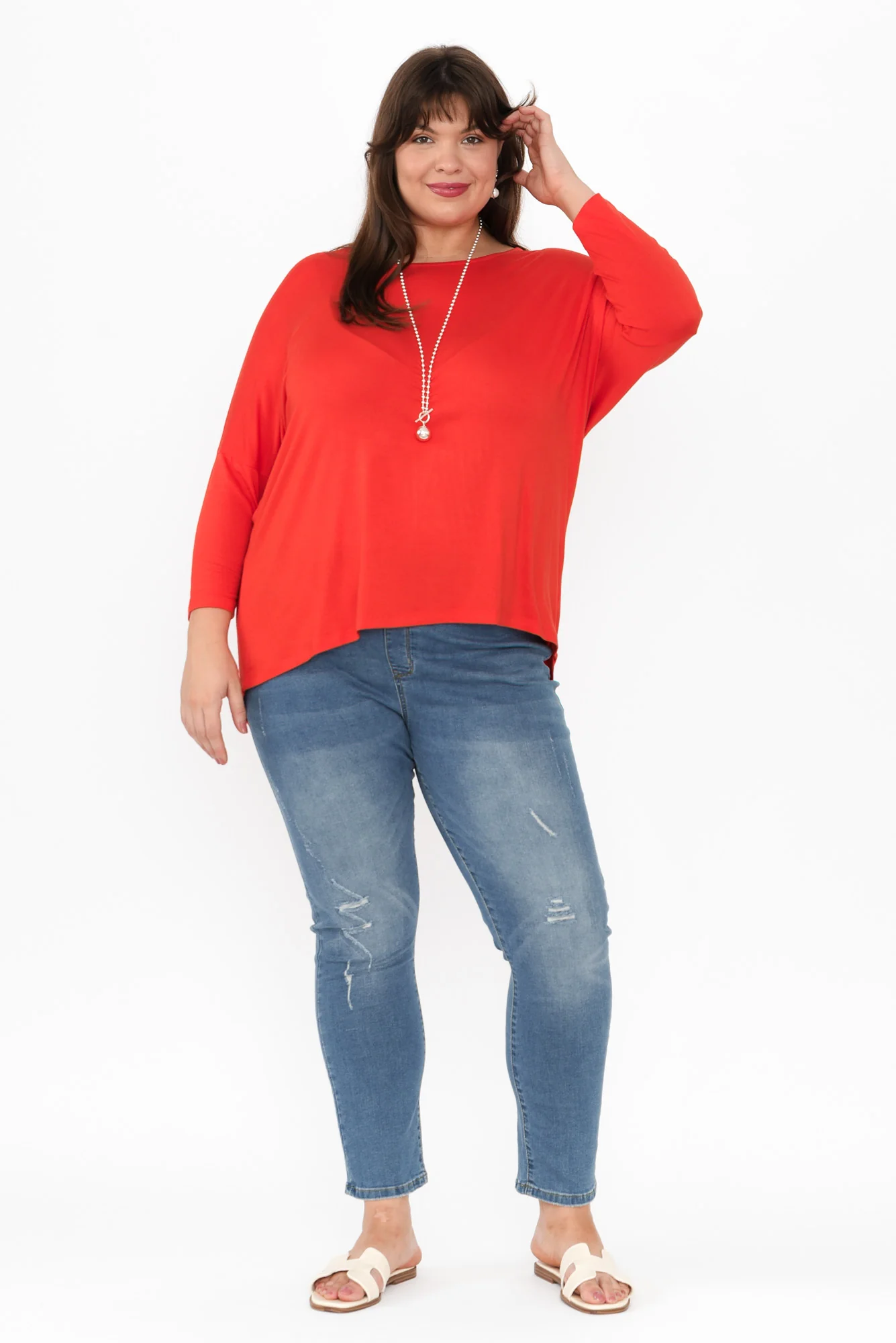 Red Milan 3/4 Sleeve Top