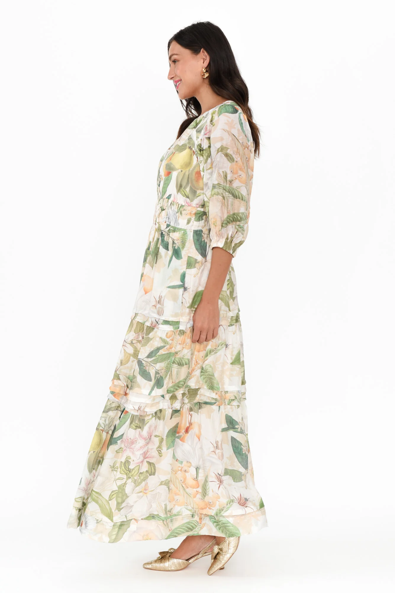 Eliana Natural Floral Tiered Dress