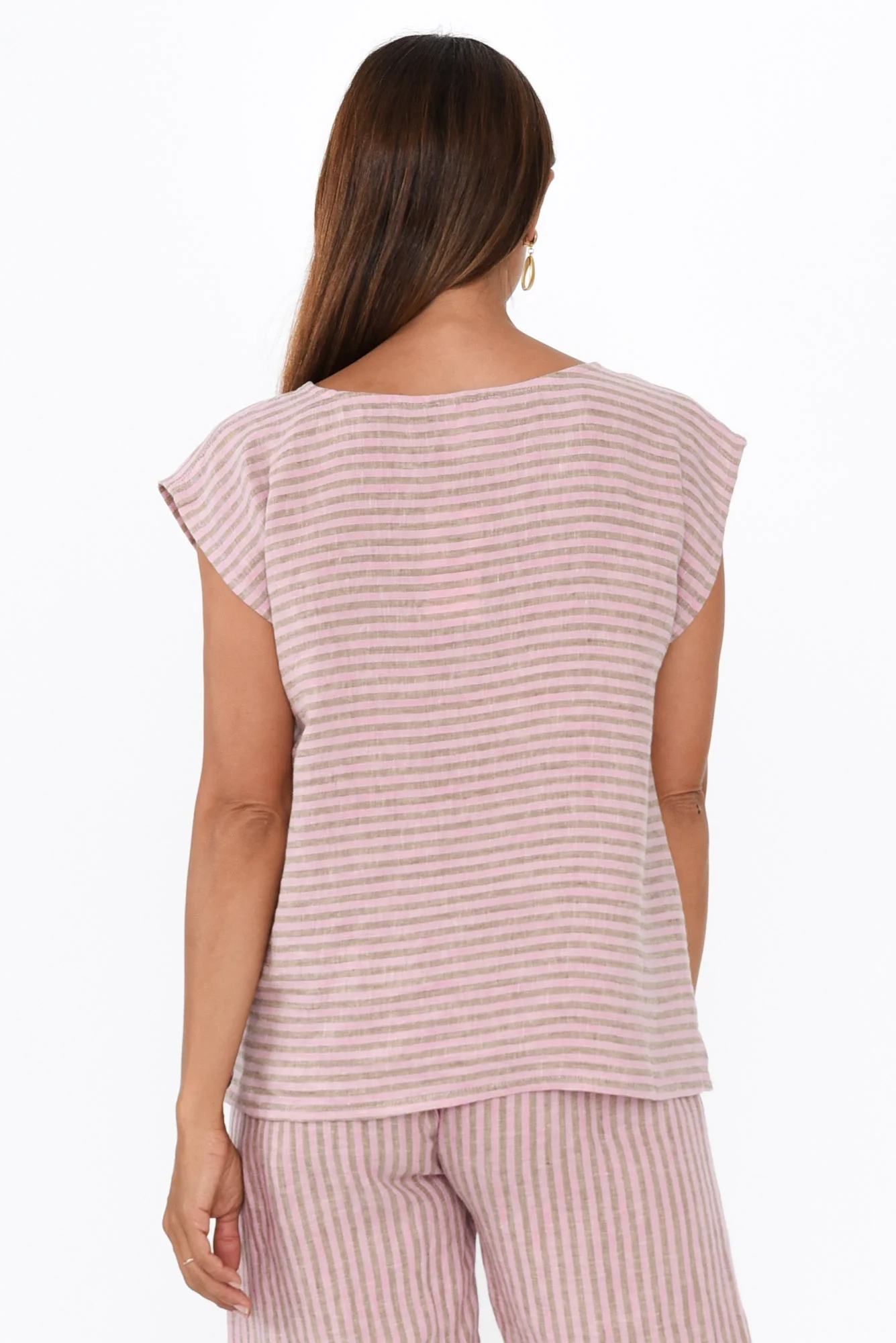 Gabriele Beige Stripe Linen Top