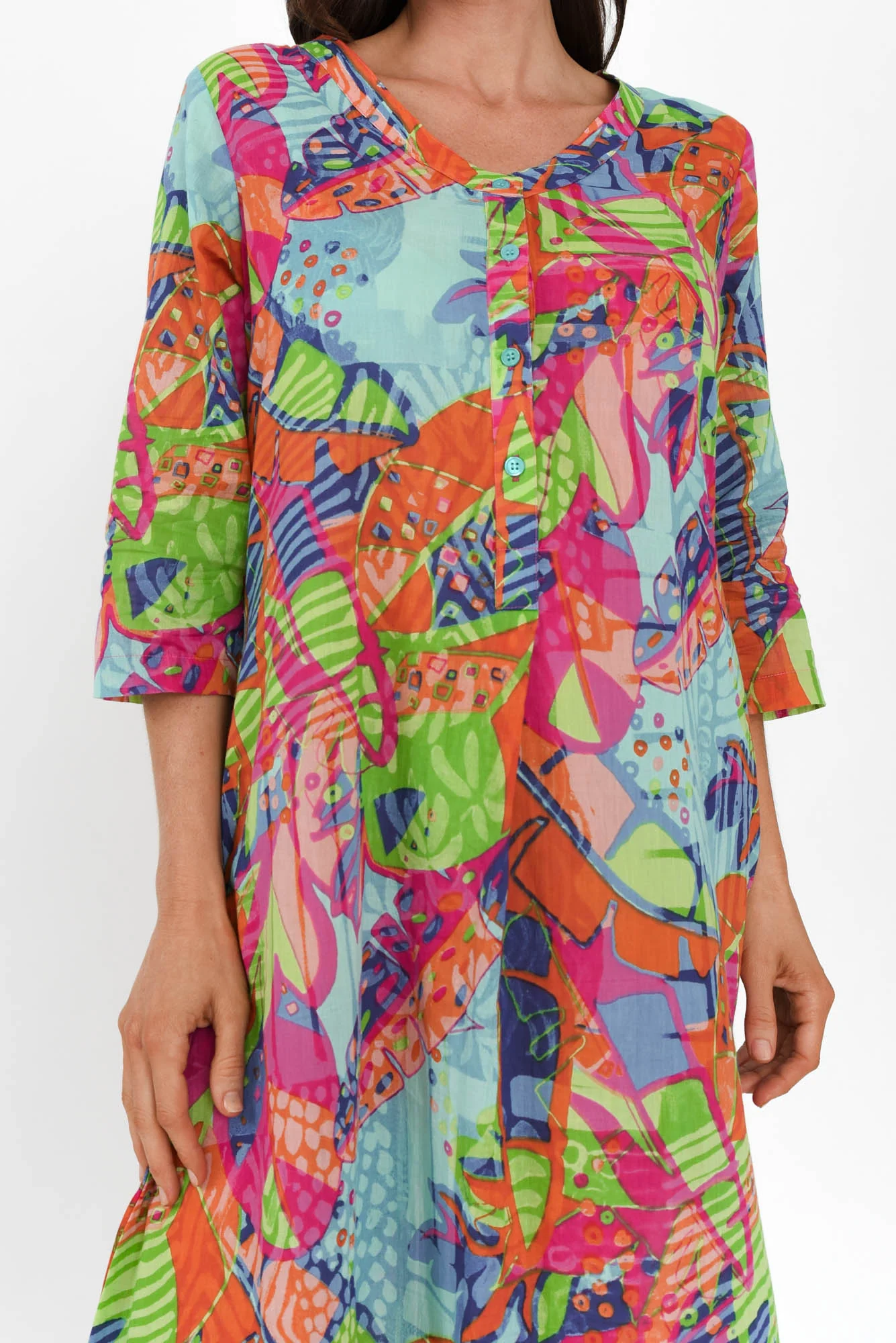 Apia Sky Blue Tropical Cotton Maxi Dress