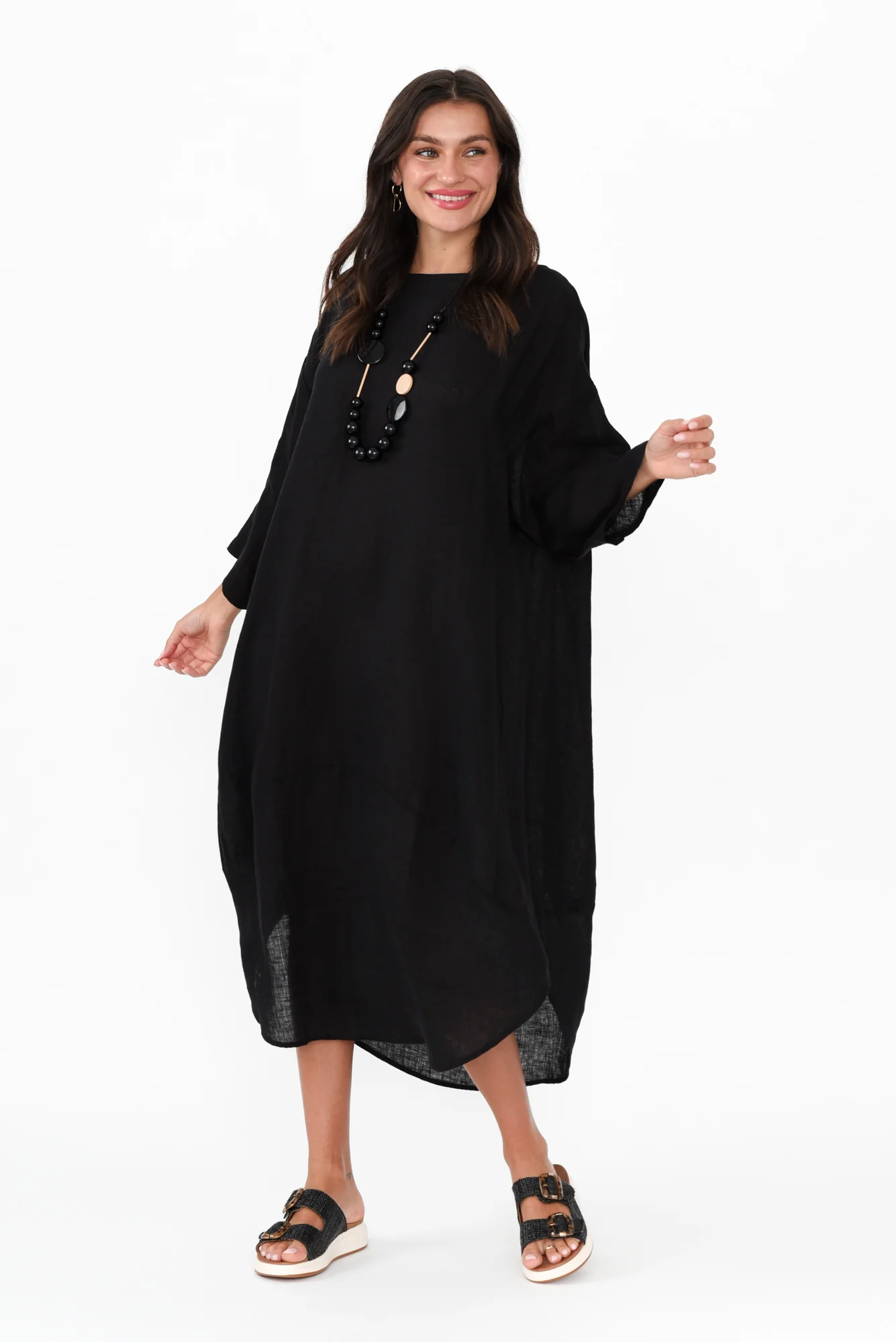 Kana Black Linen Dress