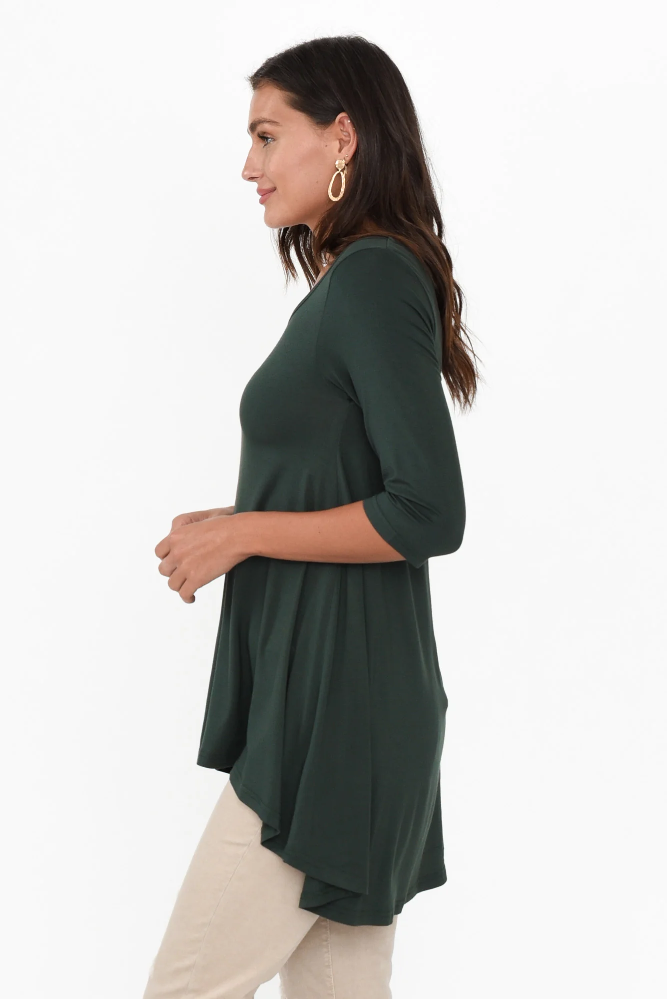 Dark Green Bamboo Hi Lo Hem Top