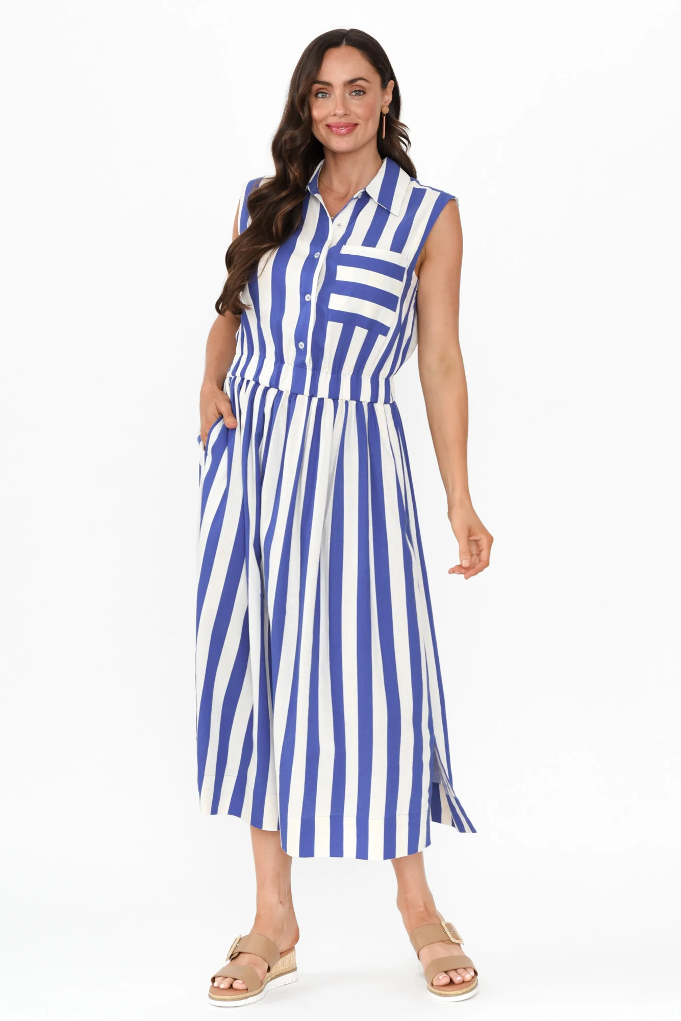 Palermo Blue Stripe Linen Blend Dress