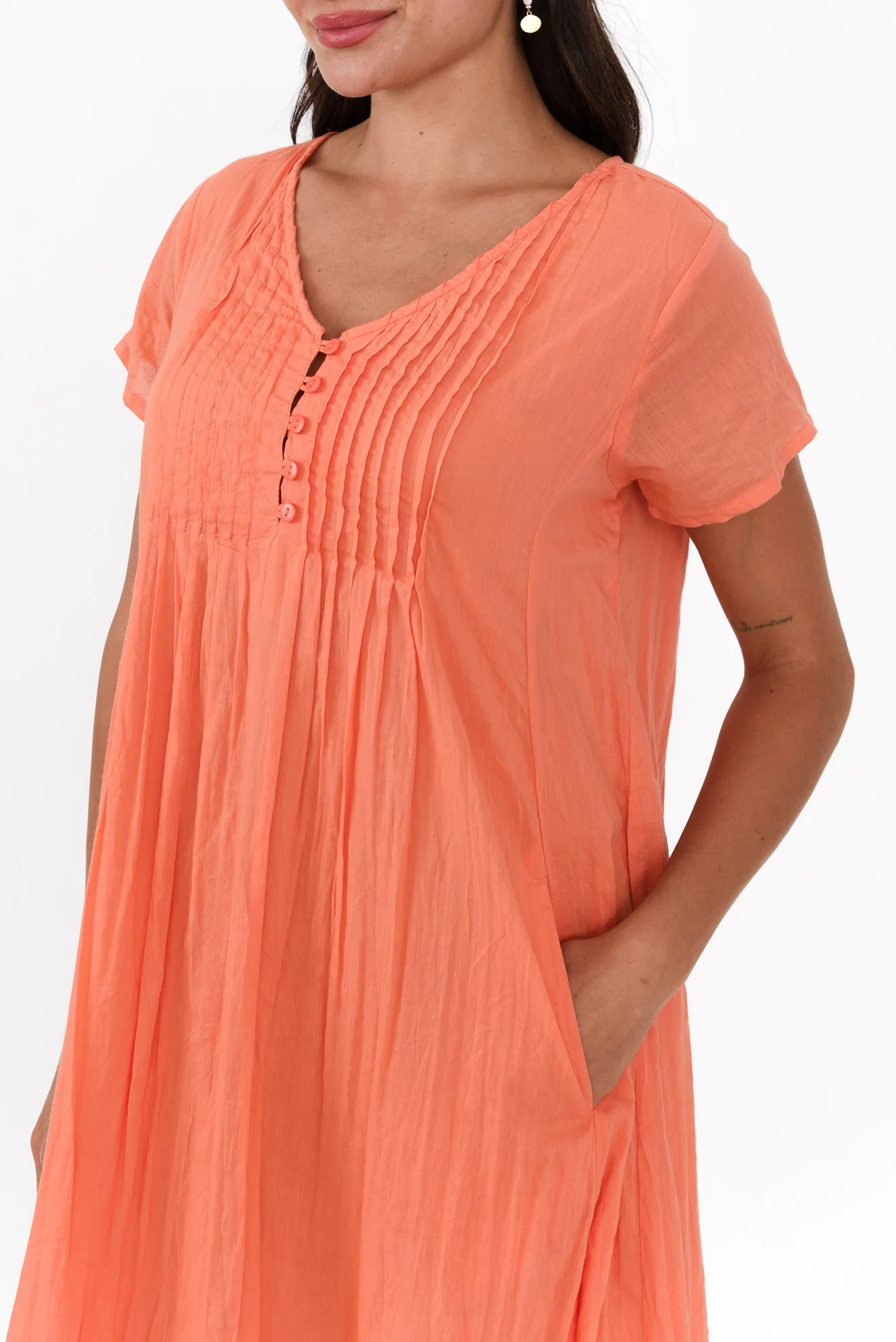 Sabina Peach Crinkle Cotton Dress