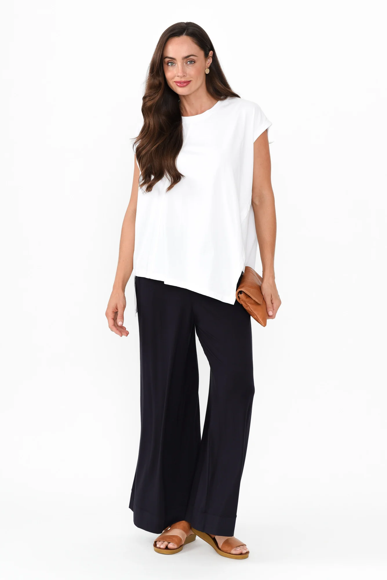 Lola Navy Micro Modal Wide Leg Pants