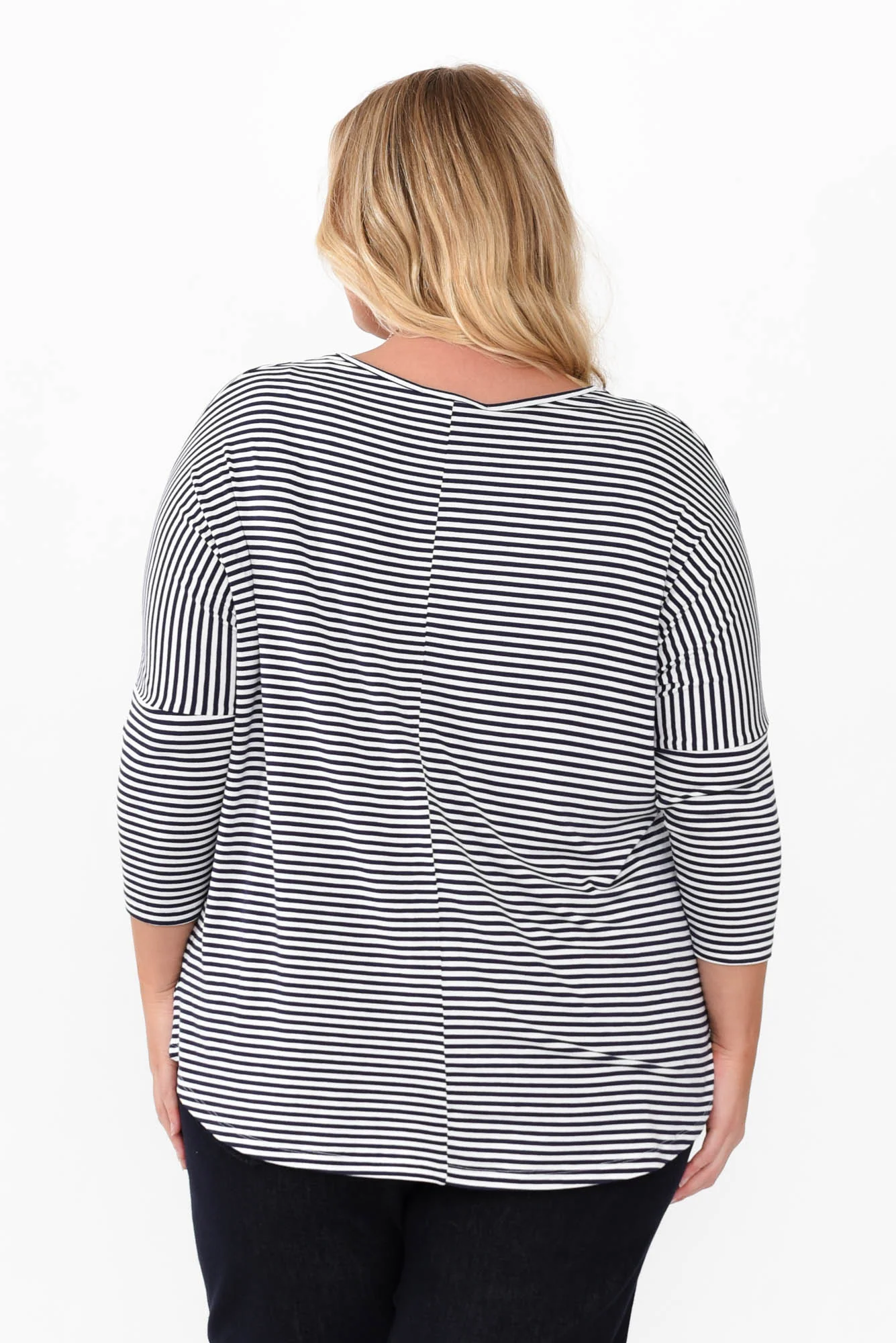 Navy and White Stripe Milan 3/4 Sleeve Top