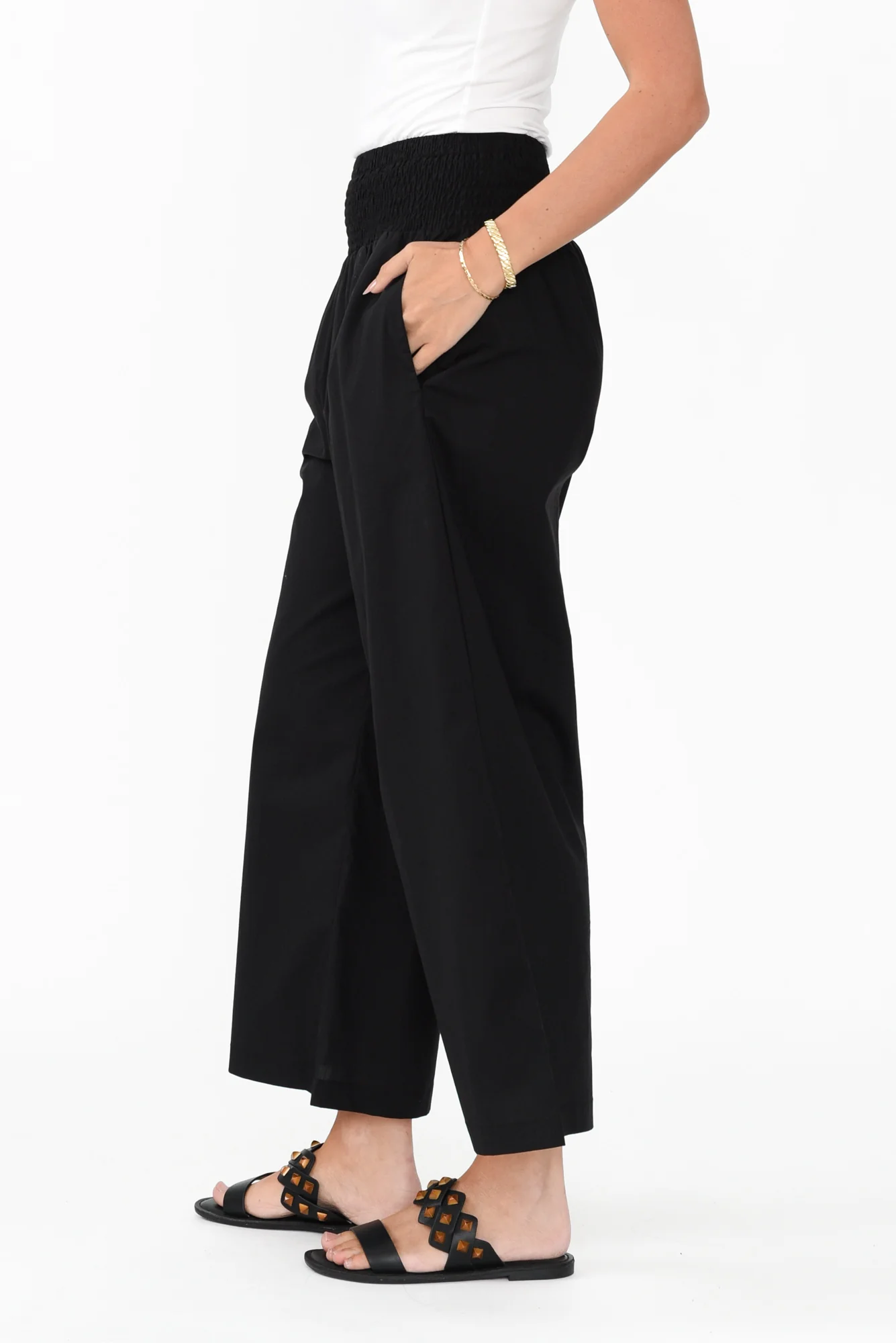 Sevilla Black Wide Leg Cotton Pants