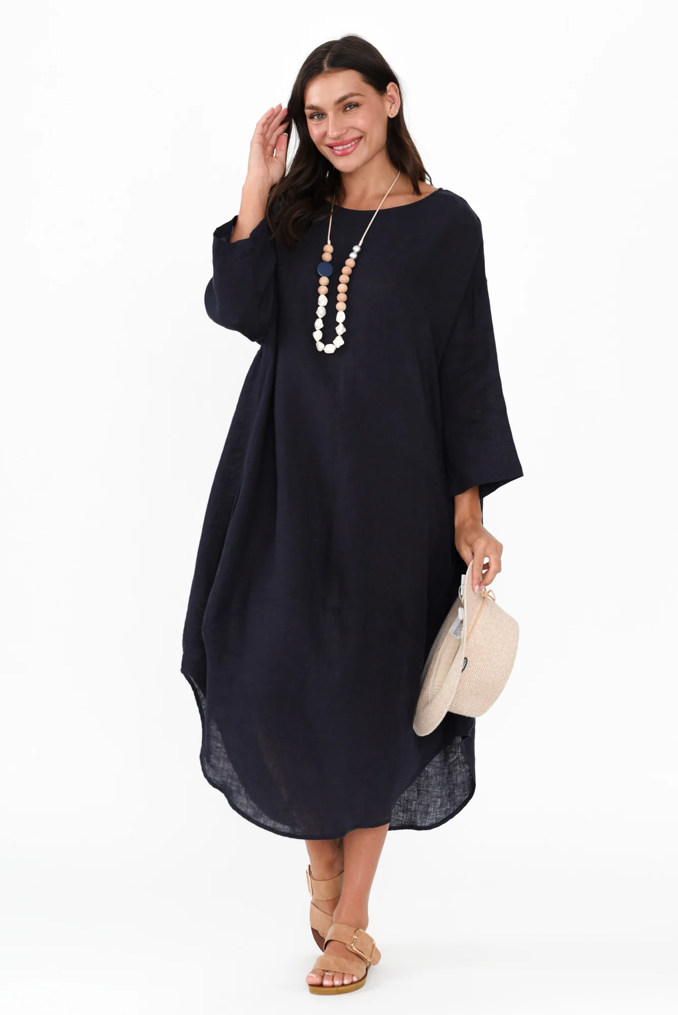 Kana Navy Linen Dress