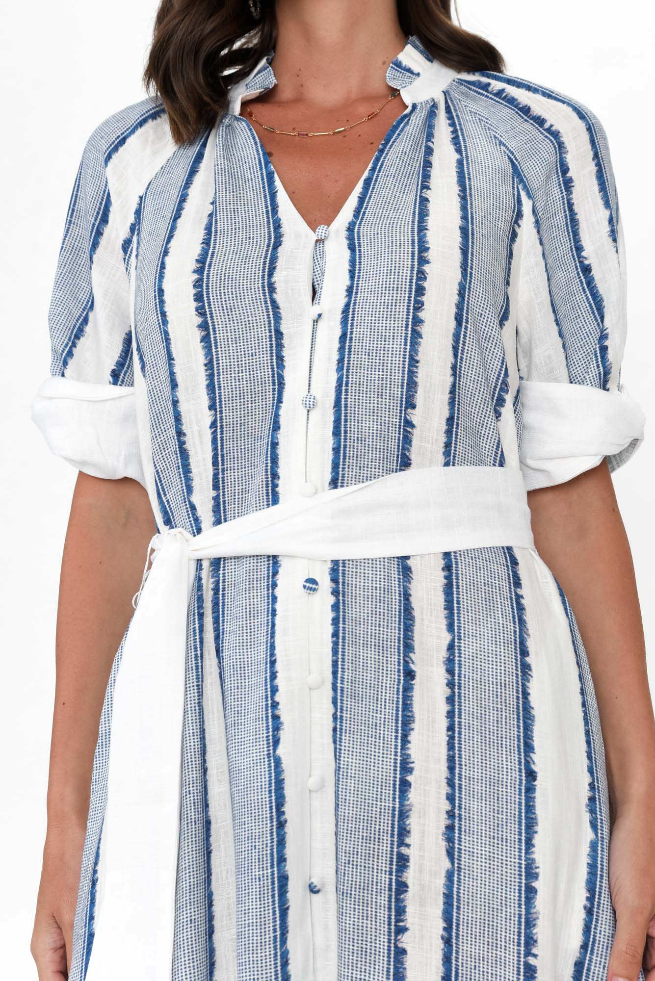 Scala Blue Stripe Linen Blend Dress