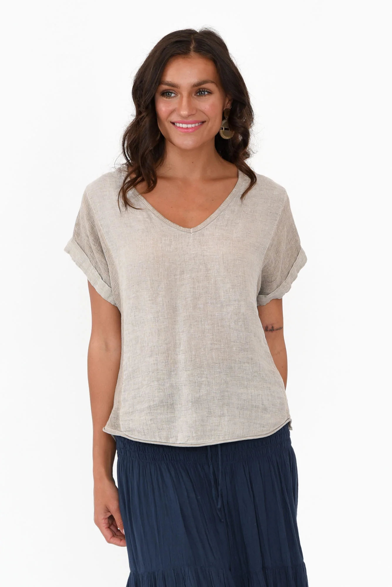 Dorian Beige Linen Cotton Top