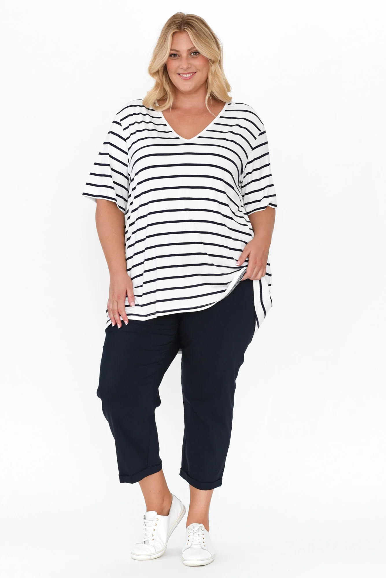 Novella White Stripe Bamboo Top