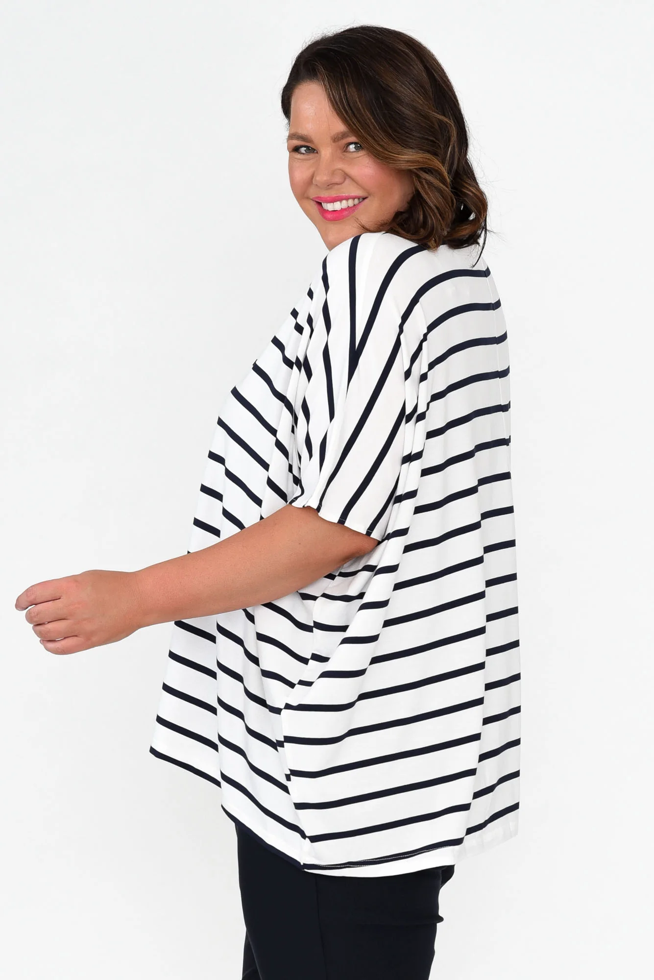 Sorronda White Stripe Bamboo Batwing Top