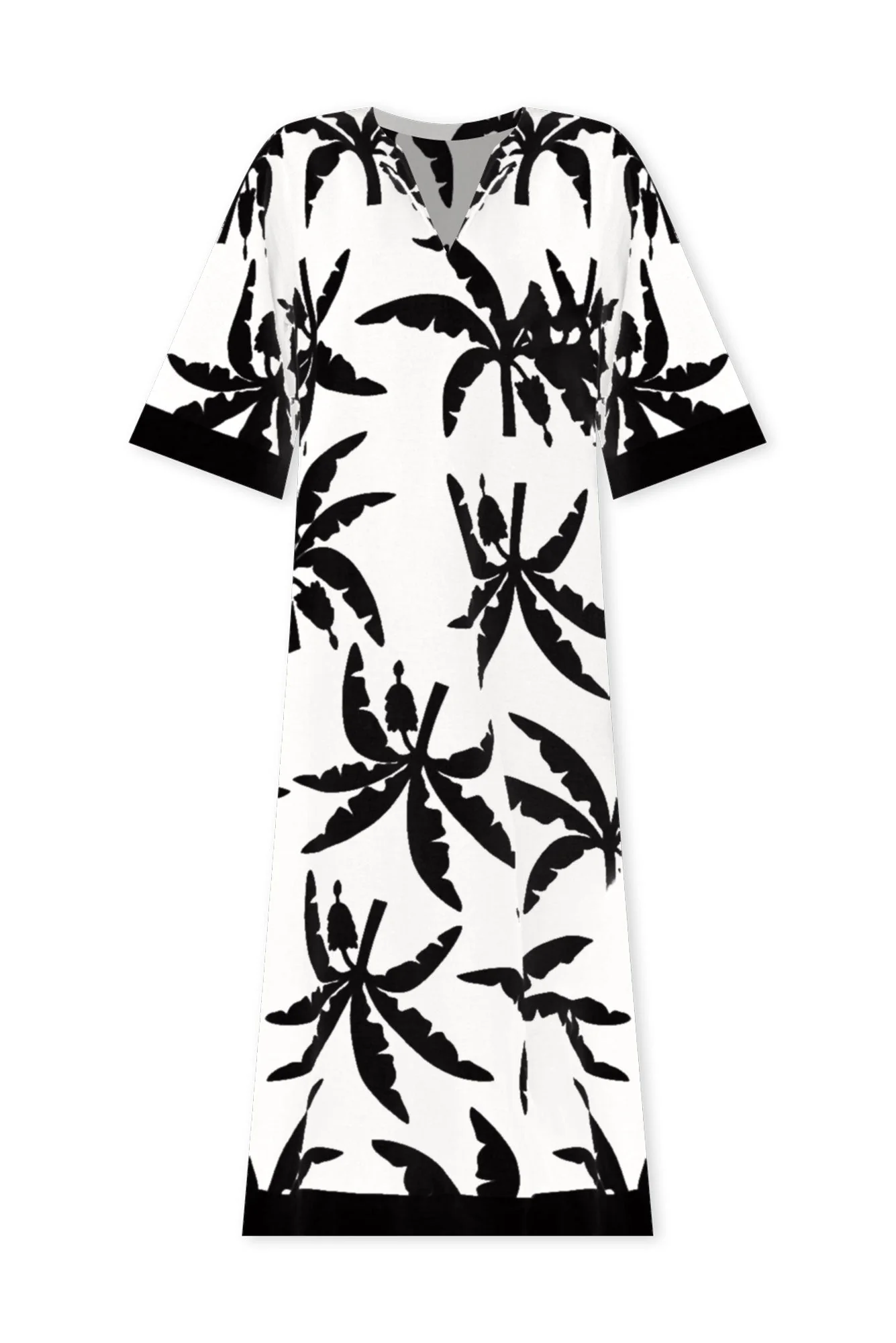 Tessie Black Tropical Linen Kaftan