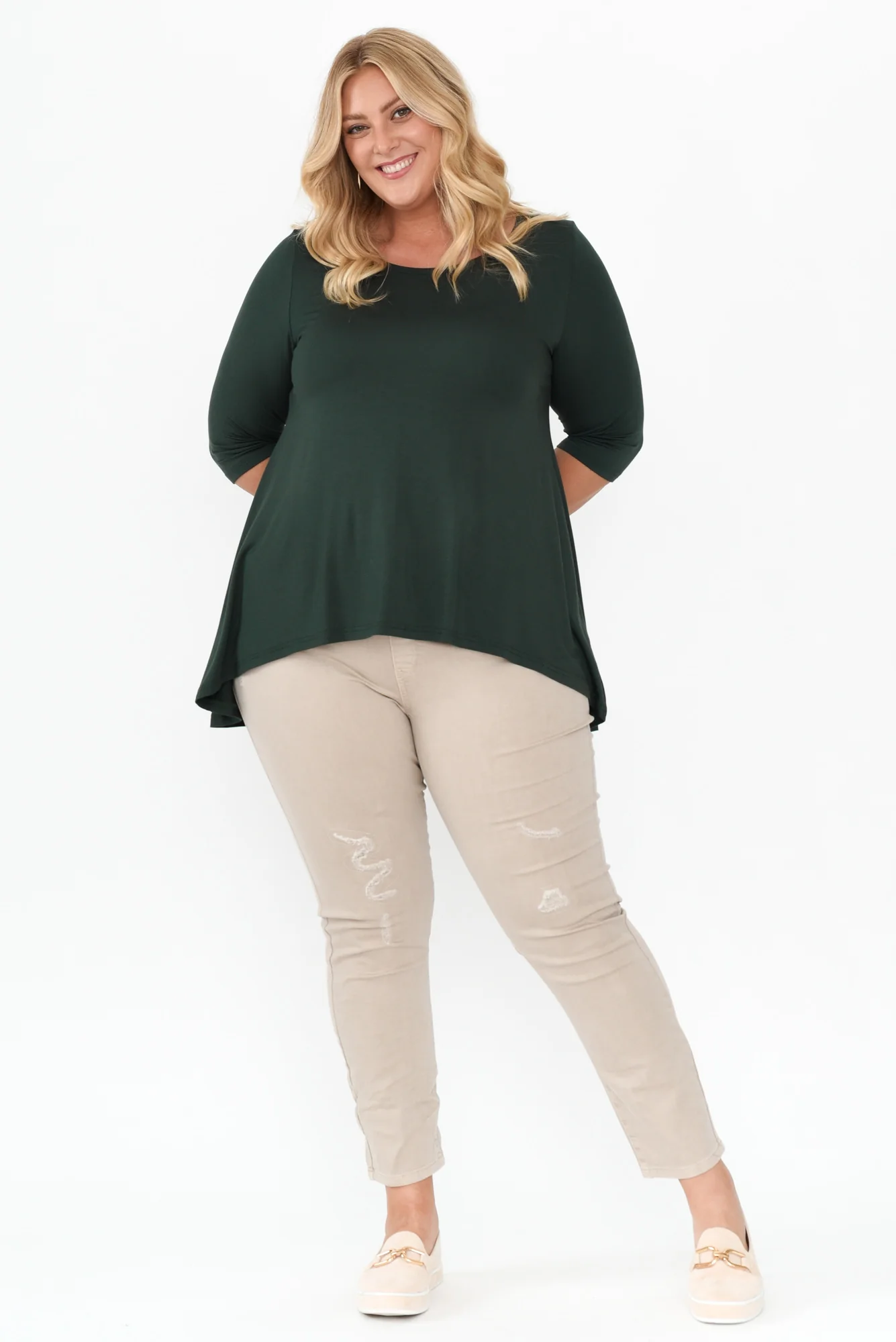 Dark Green Bamboo Hi Lo Hem Top