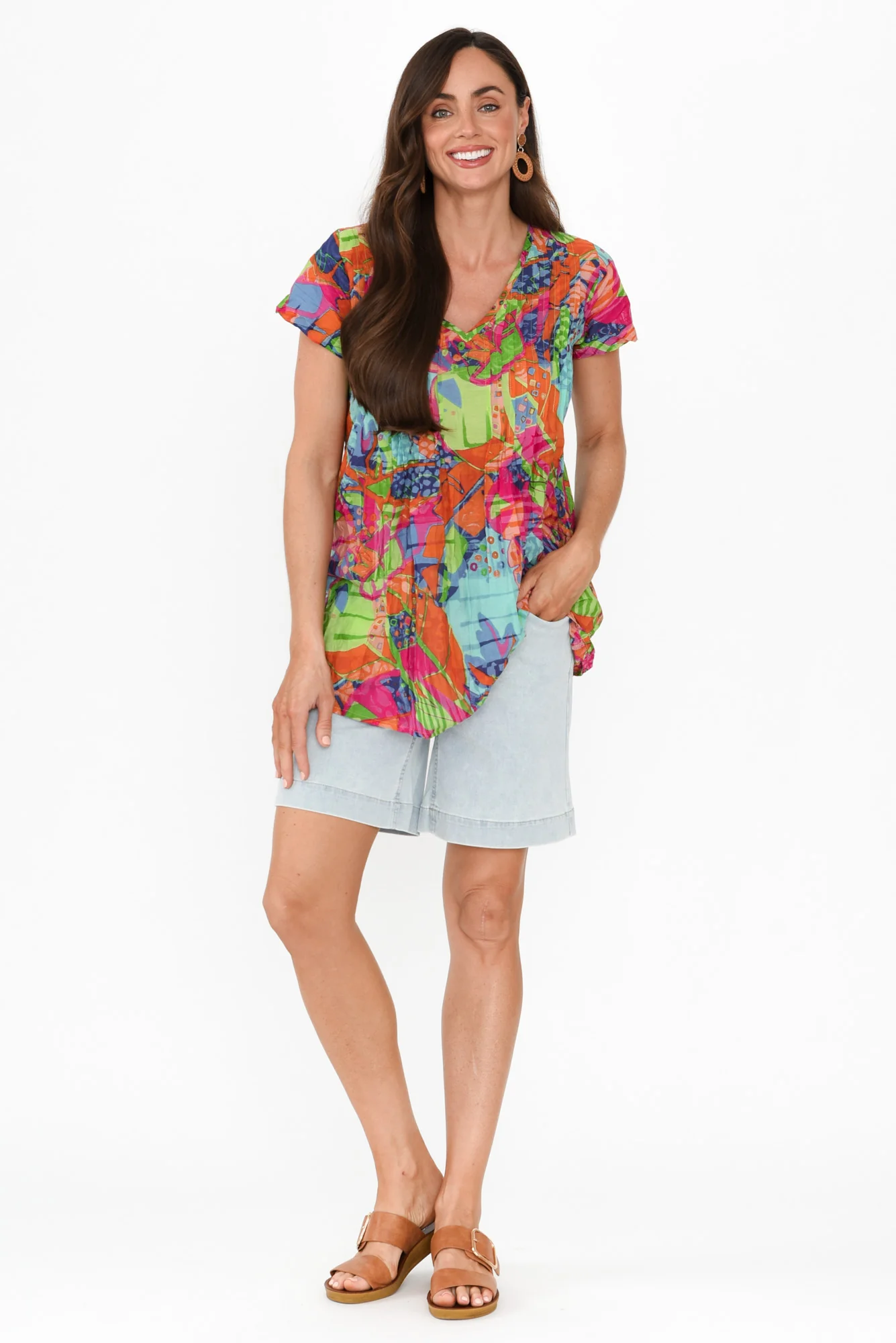 Fia Sky Tropical Crinkle Cotton Top