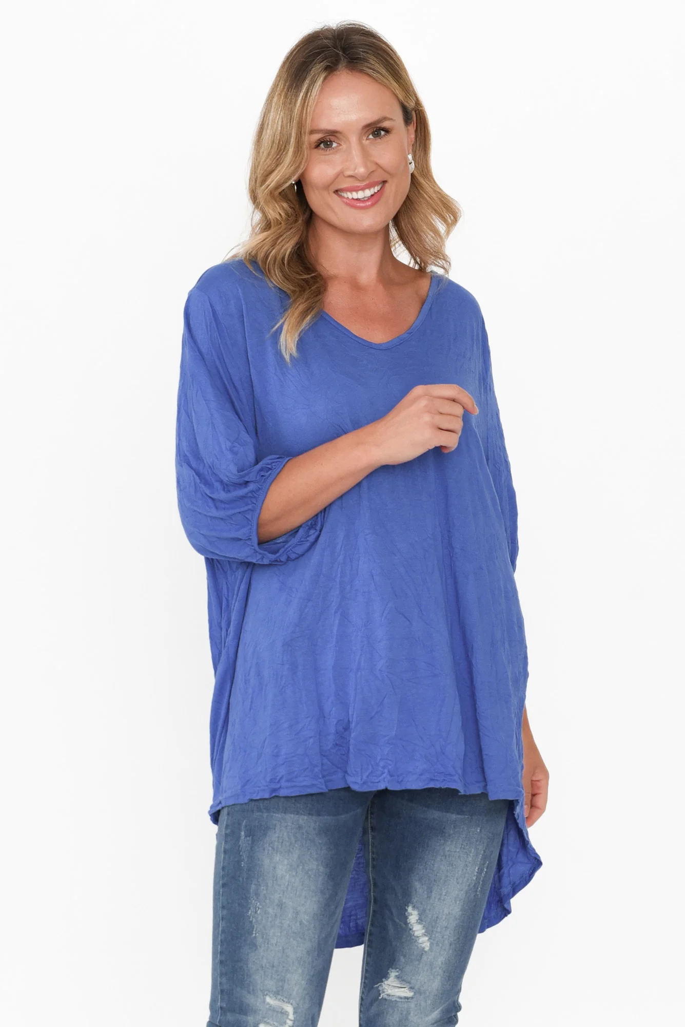Agnes Cobalt Crinkle Cotton Hi Lo Top