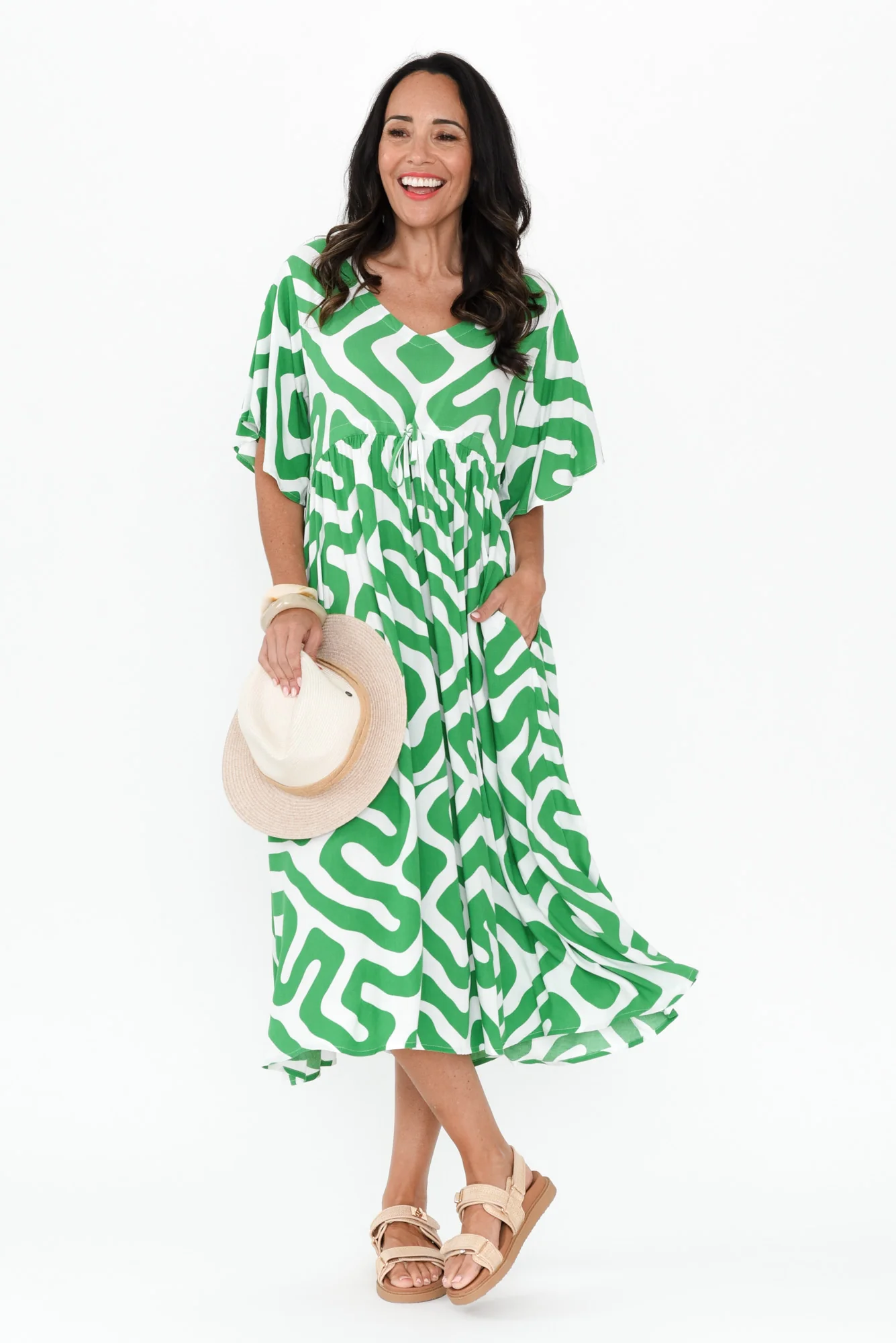 Jennifer Green Geo Flutter Sleeve Dress