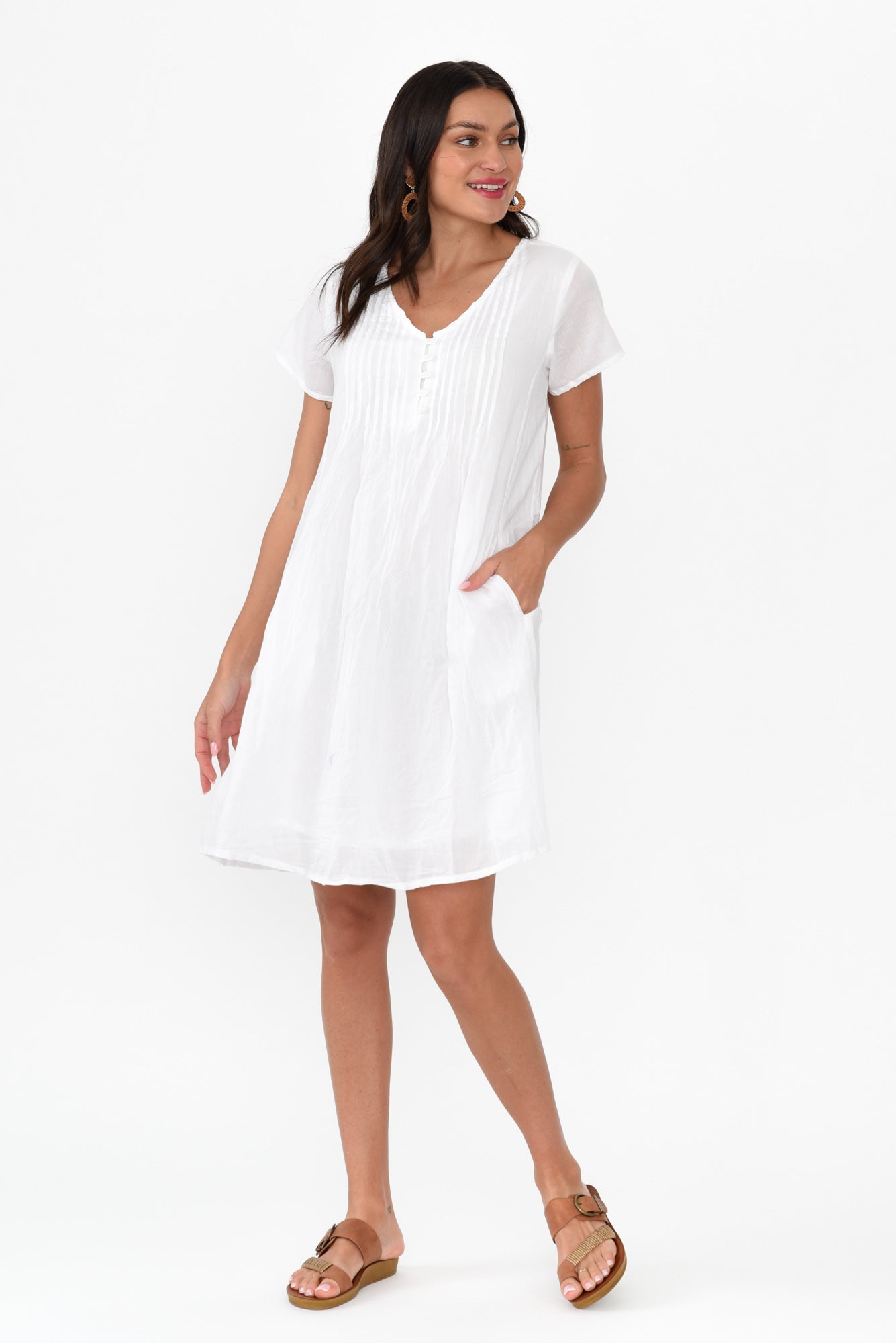 Sabina White Crinkle Cotton Dress