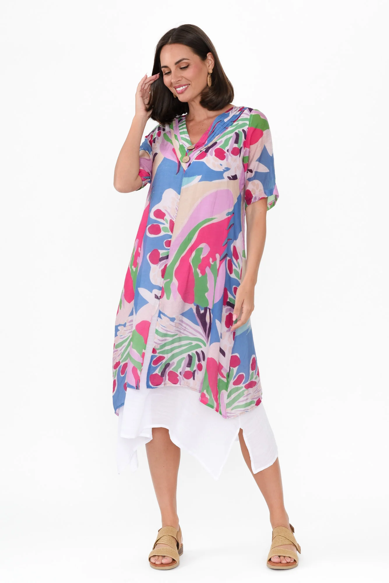 Nala Blue Tropical Layers Dress