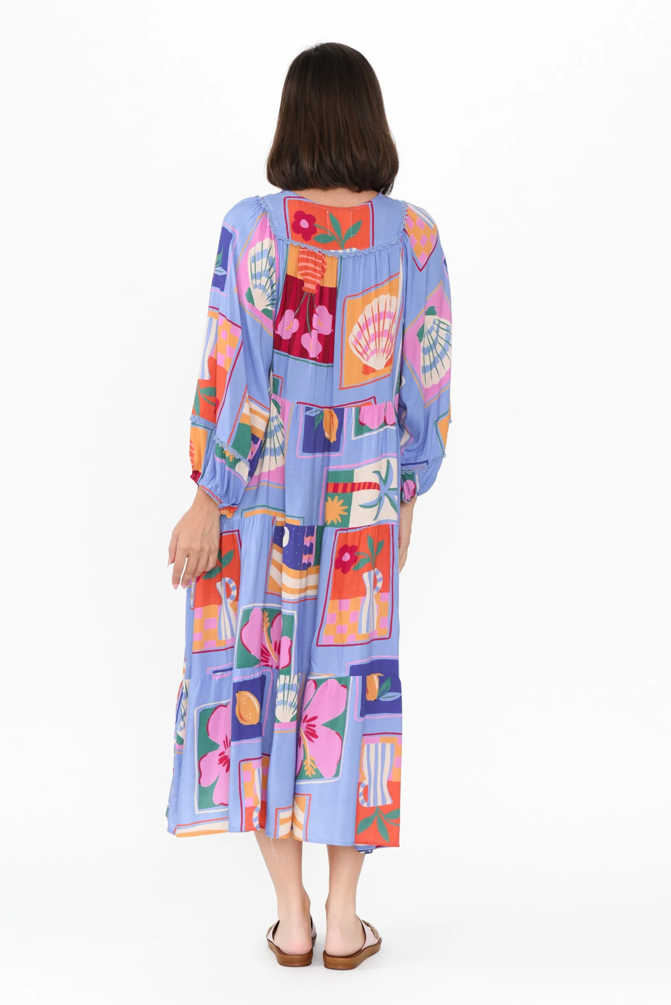 Minerva Blue Tile Puff Sleeve Dress