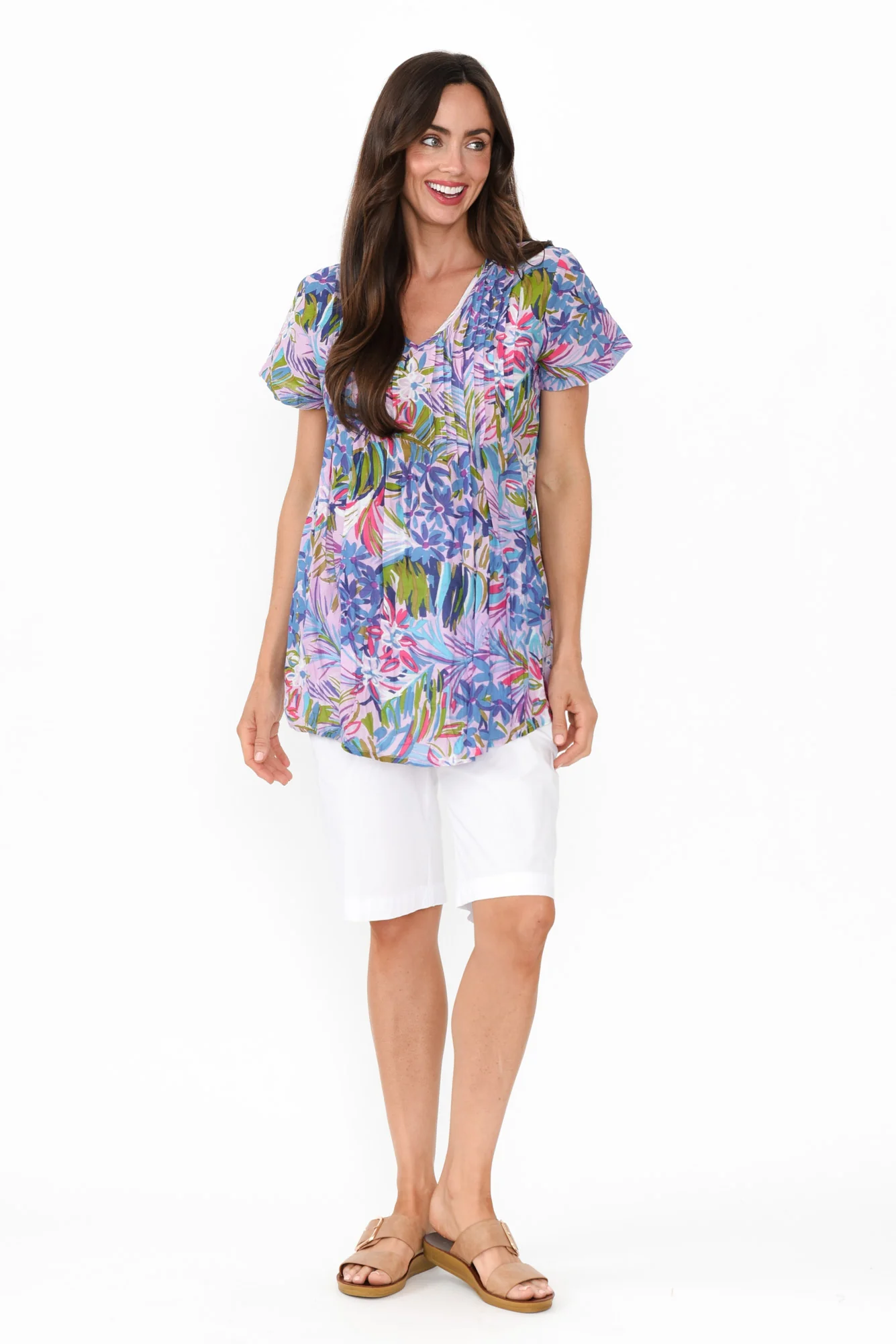 Fia Purple Floral Crinkle Cotton Top