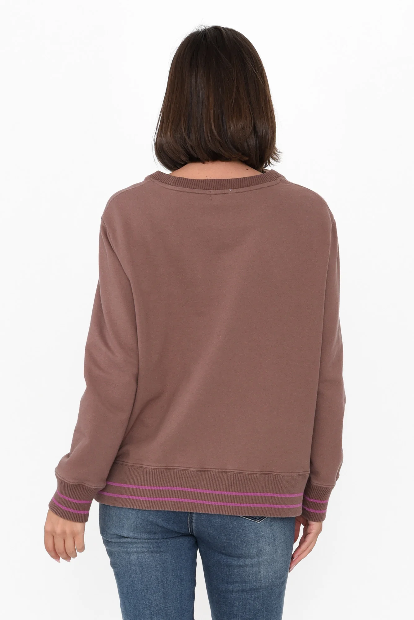 Leonie Brown Trim Cotton Blend Top