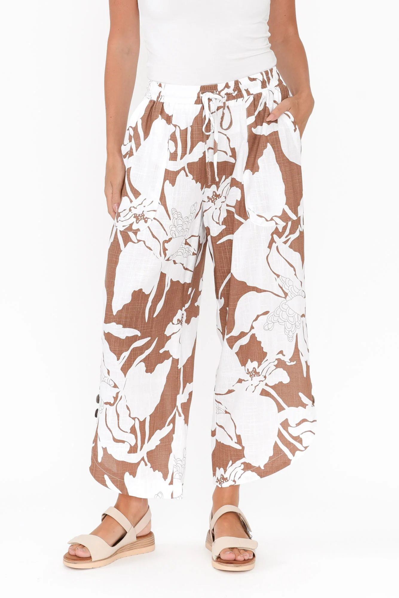 Scotty Brown Floral Linen Cotton Pants