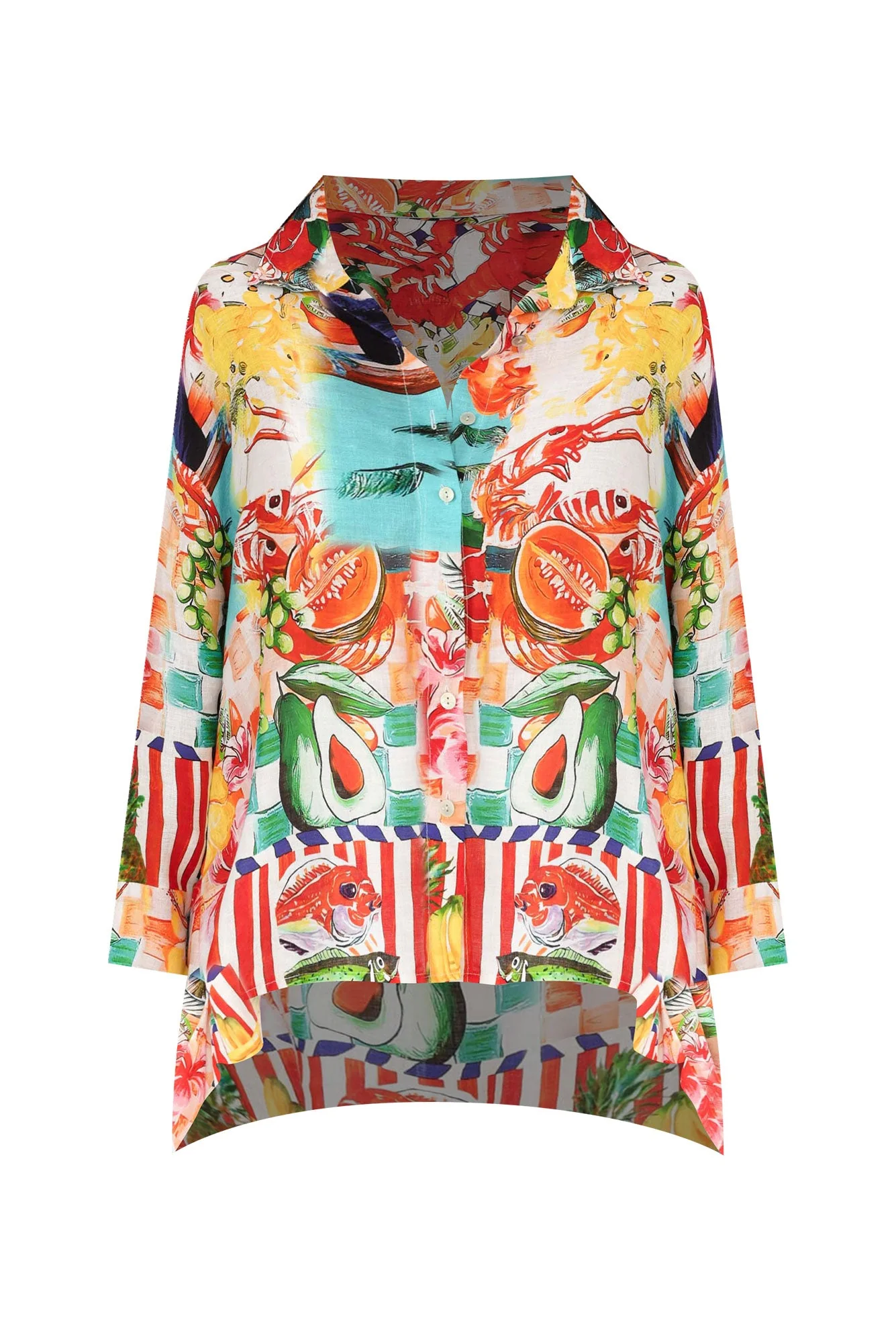 Elodina Blue Tropical Linen Shirt