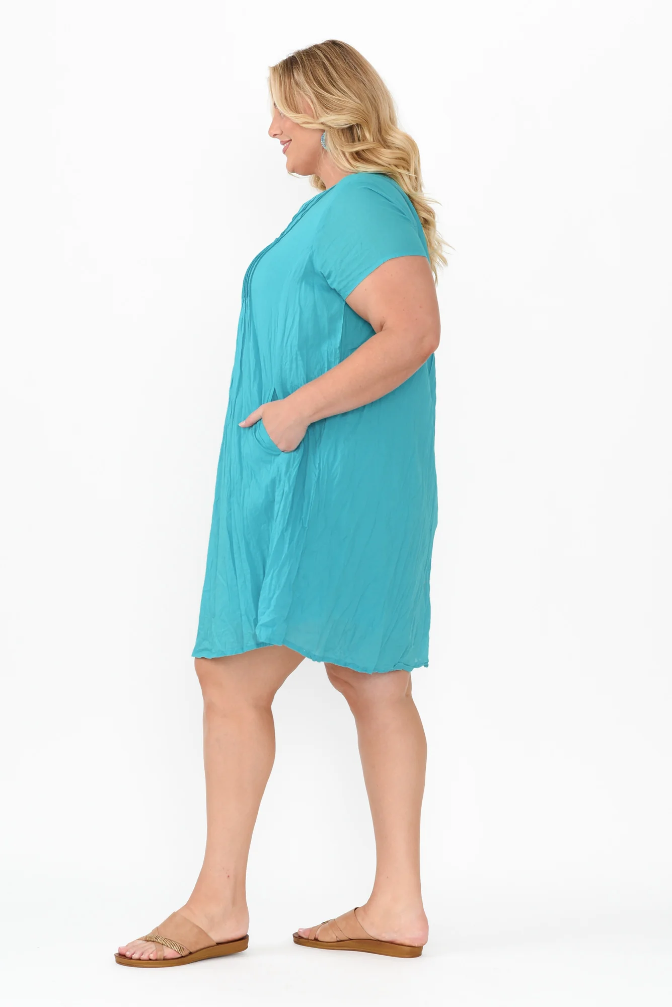 Sabina Sky Blue Crinkle Cotton Dress