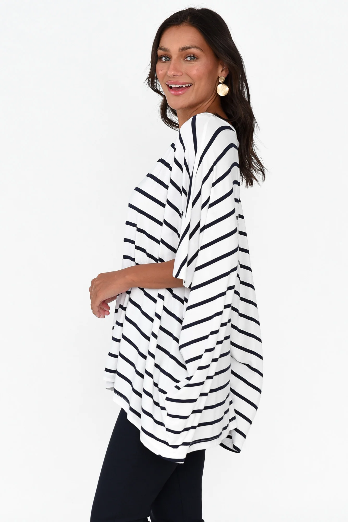 Sorronda White Stripe Bamboo Batwing Top
