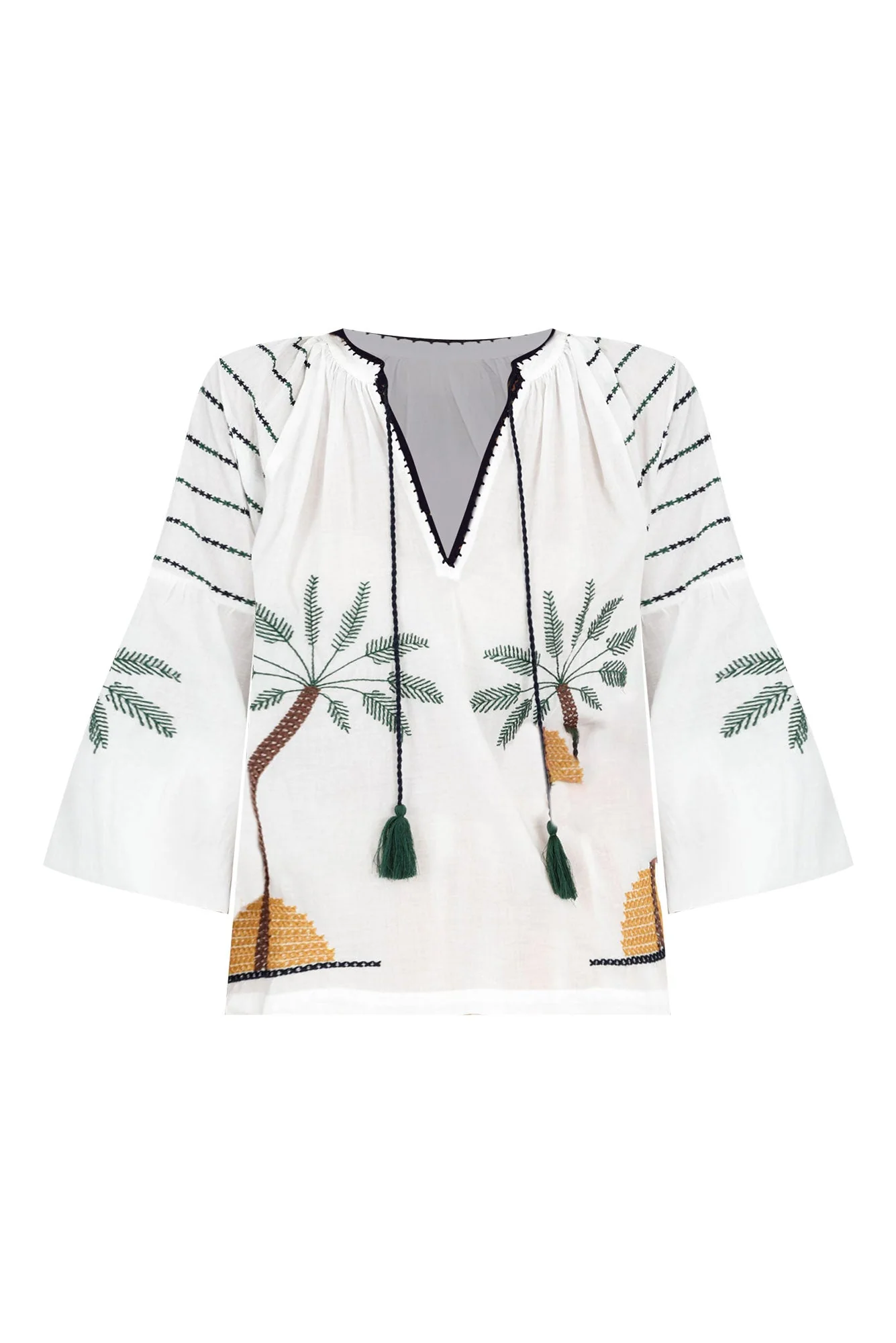 Elger White Palm Embroidered Cotton Shirt