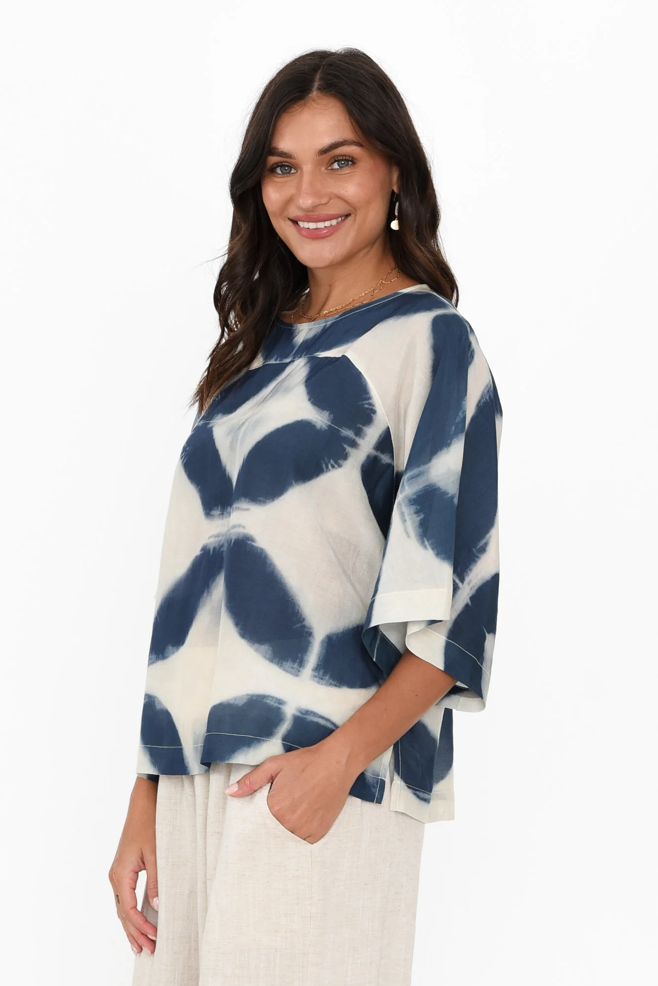 Baley Blue Diamond Cotton Silk Top