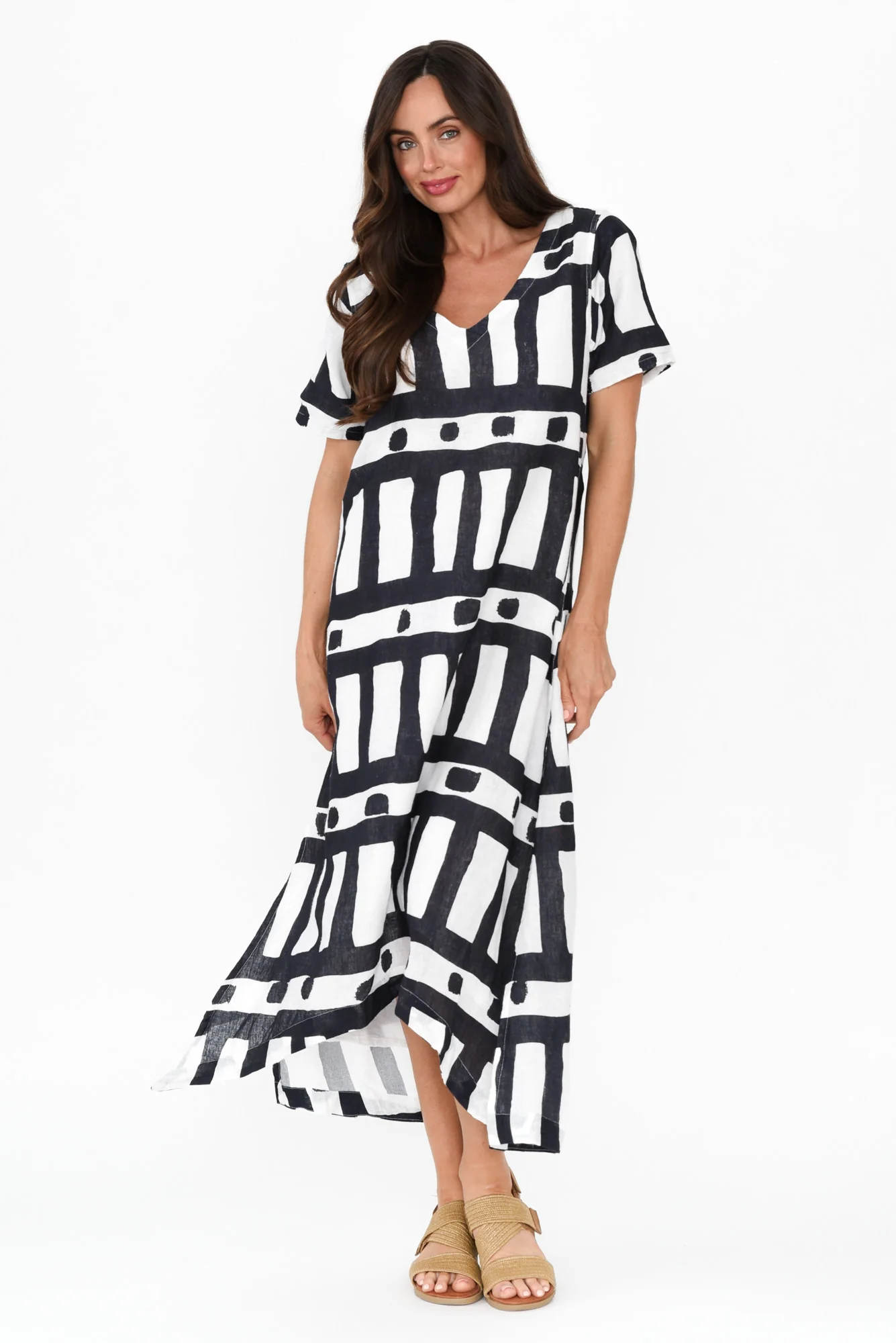 Posie Navy Geo Linen Tee Dress