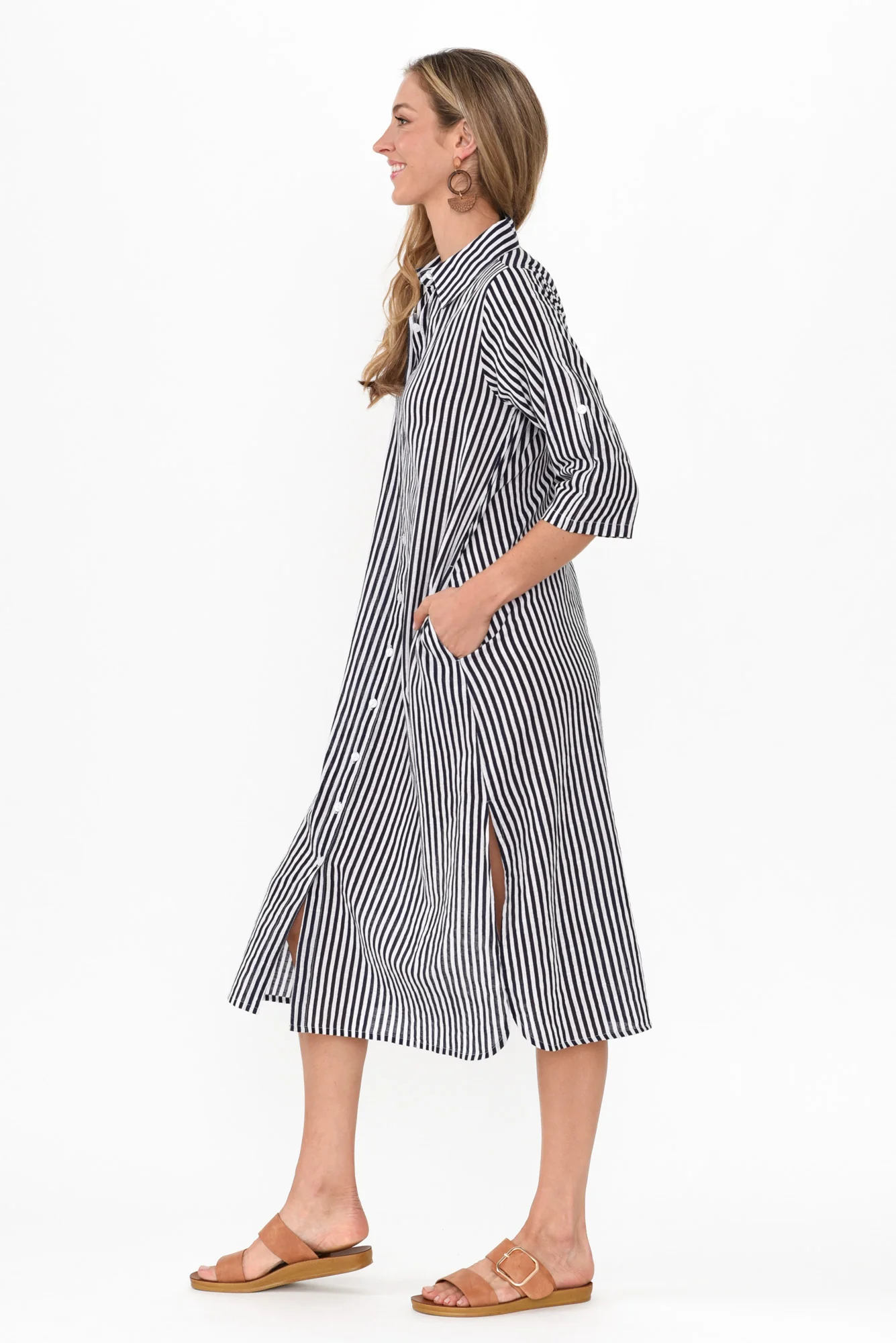Tricia Navy Stripe Cotton Shirt Dress