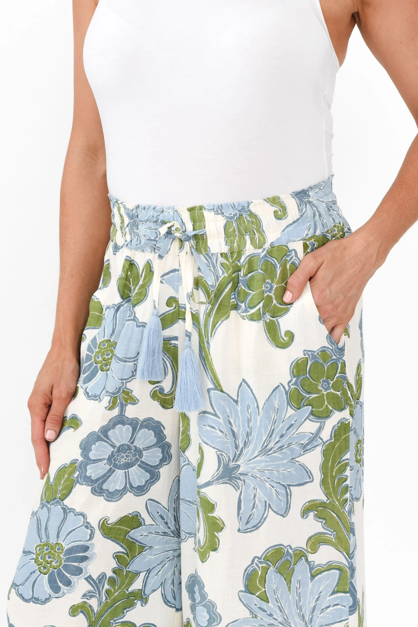 Freedom Blue Floral Linen Blend Pants