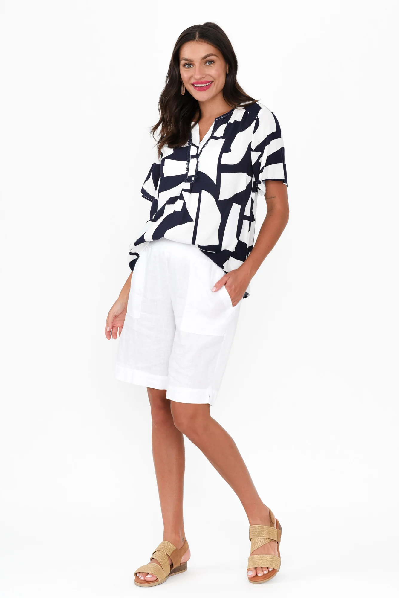 Aster White Linen Shorts