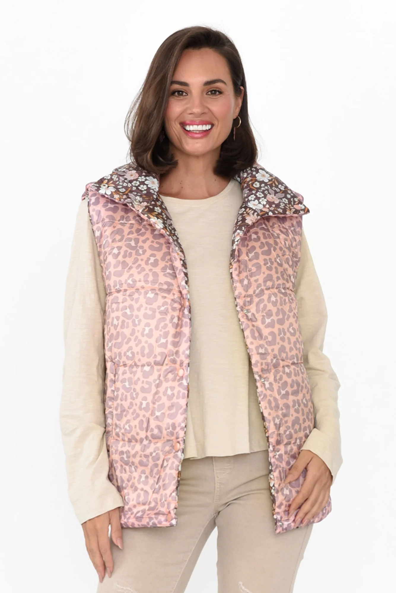 Alessia Floral Cheetah Reversible Puffer Vest