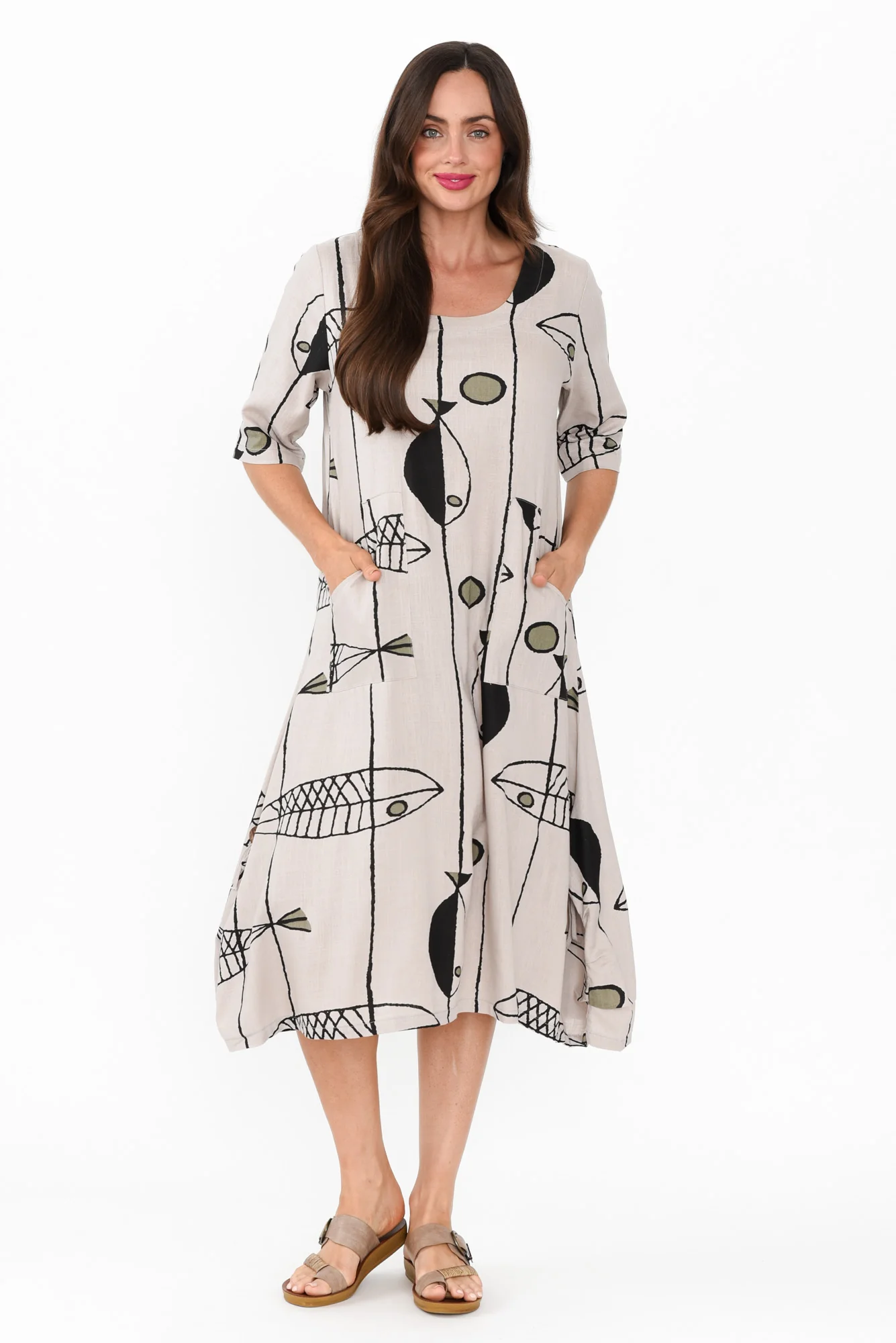 Hailee Taupe Sea Linen Cotton Dress