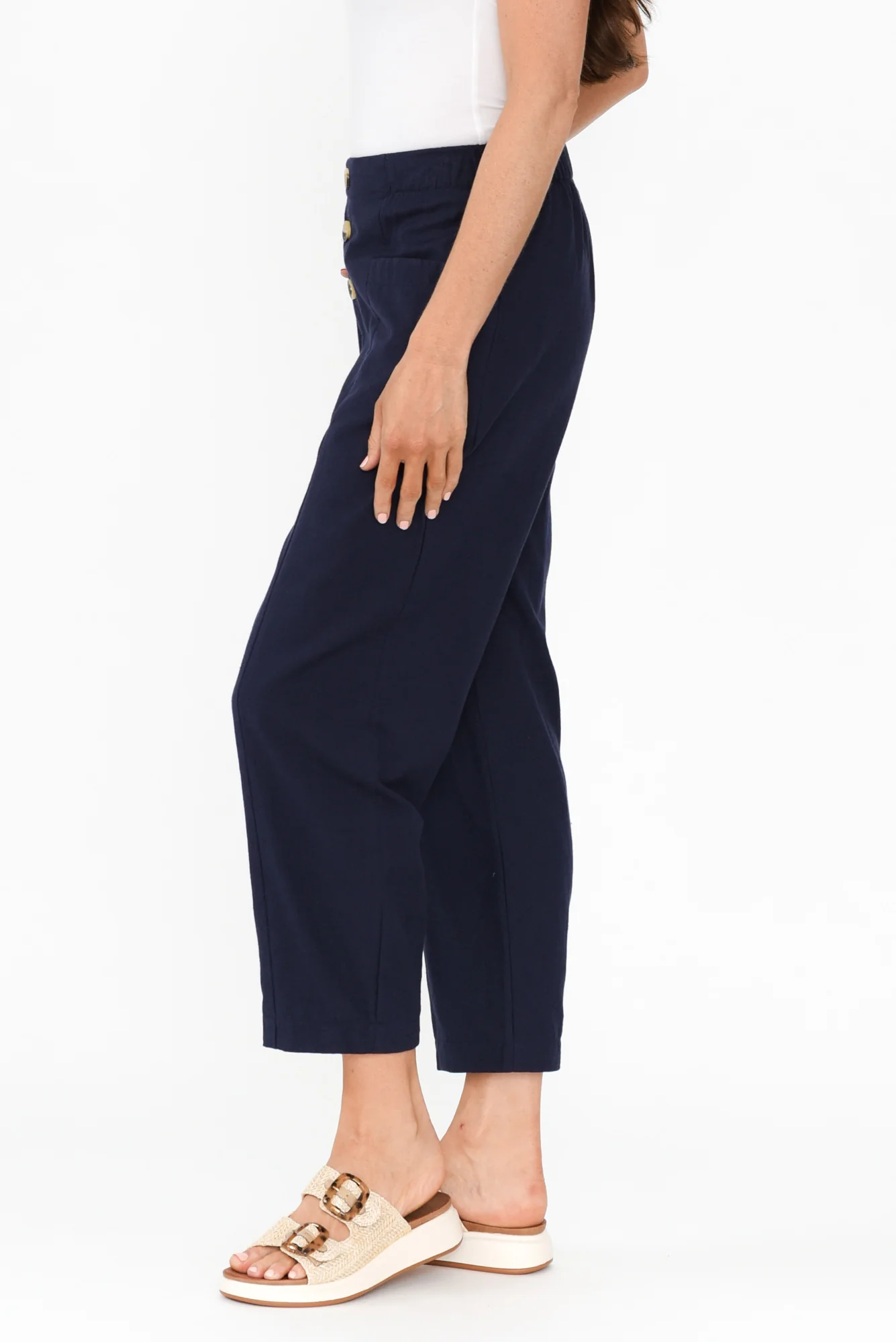Akemi Navy Cotton Blend Pocket Pants